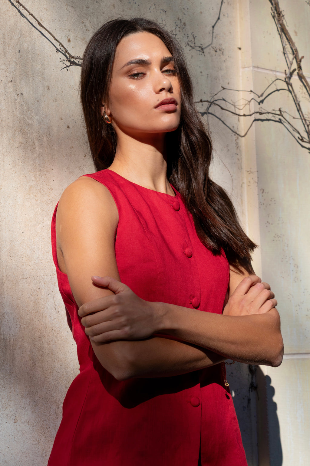 Aloft red fitted long vest