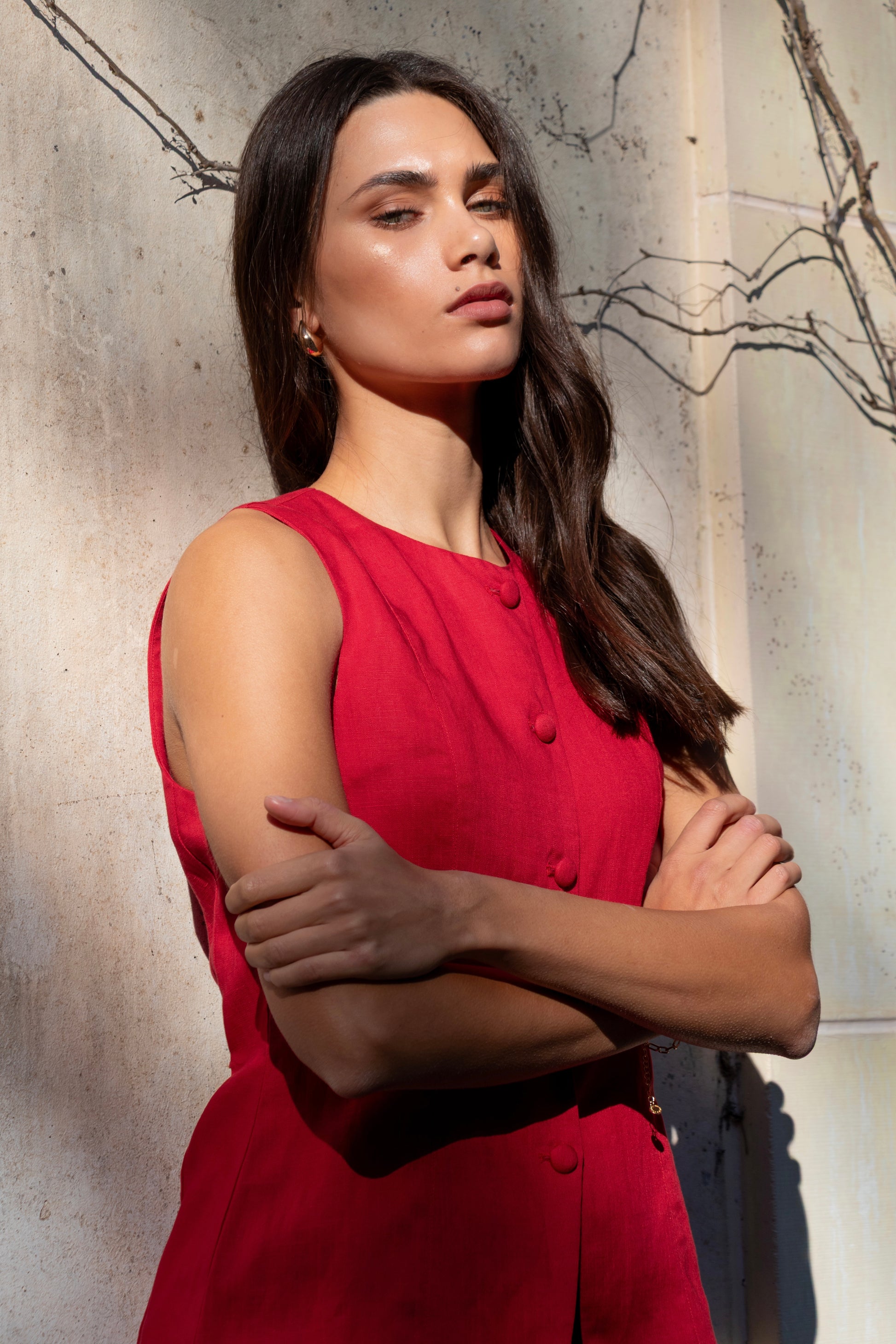 Aloft red fitted long vest