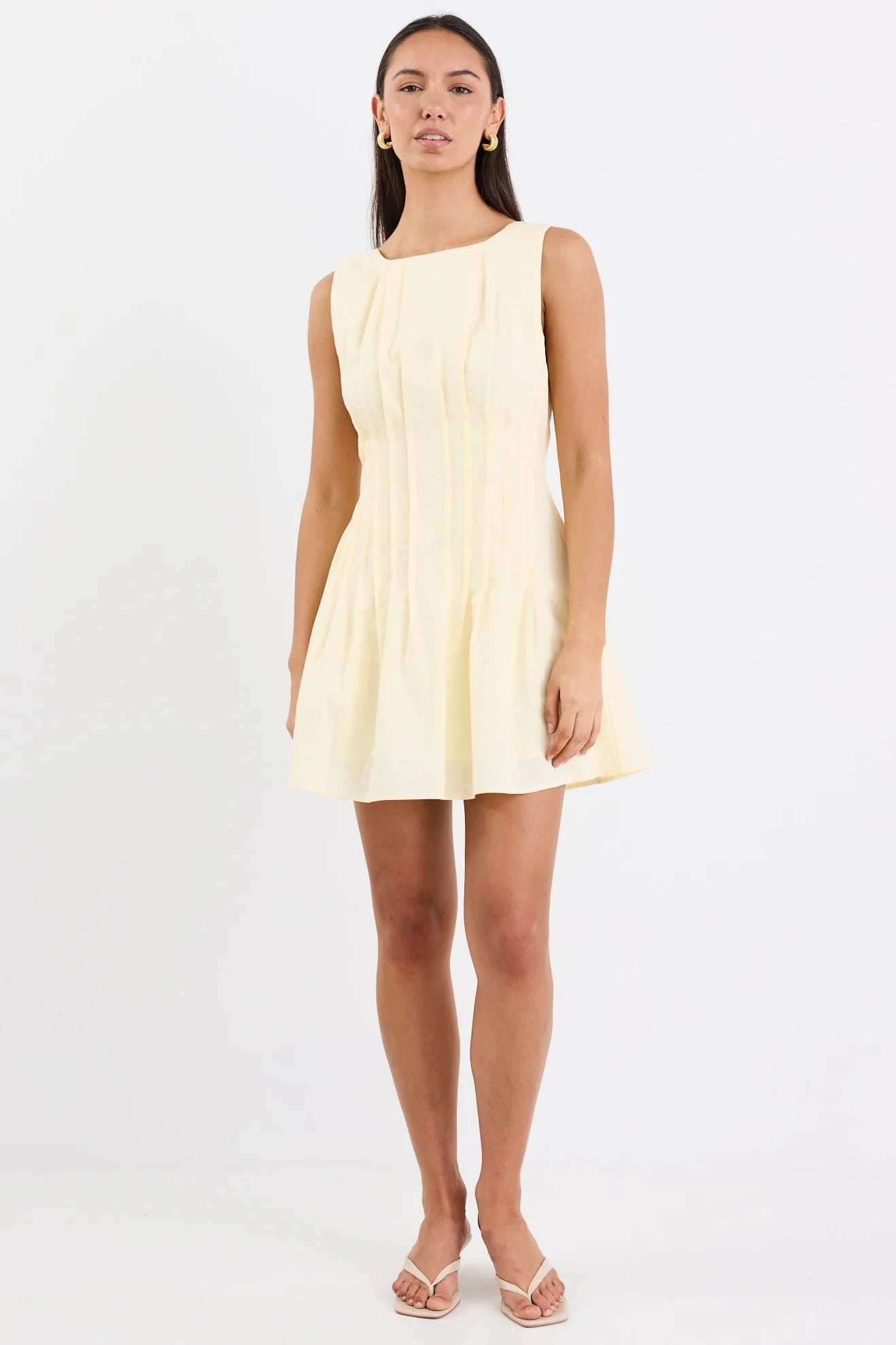 Backstage Yellow Pintuck Bodice Mini Dress