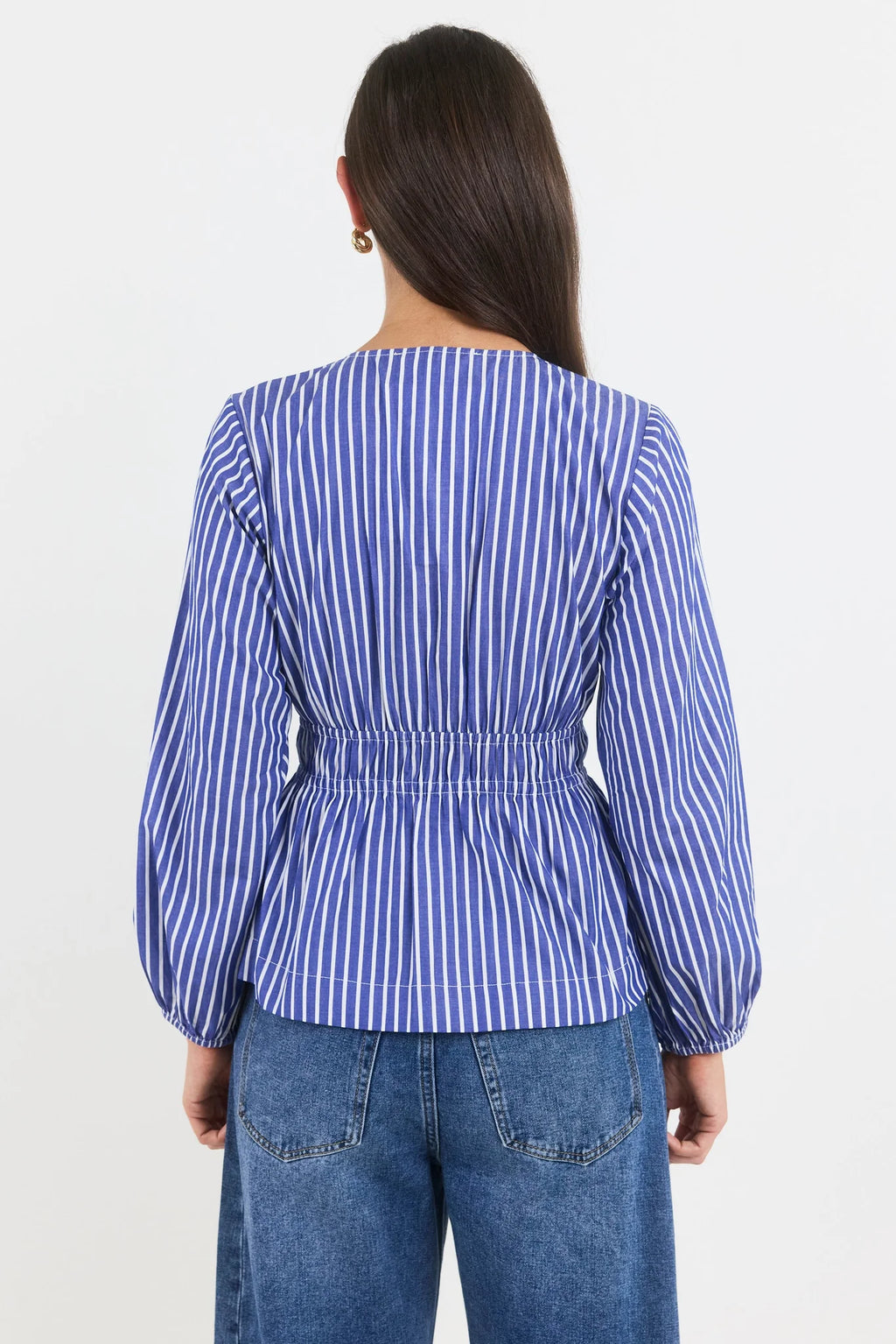 Belief Blue Stripe V Neck Top Blue Stripe