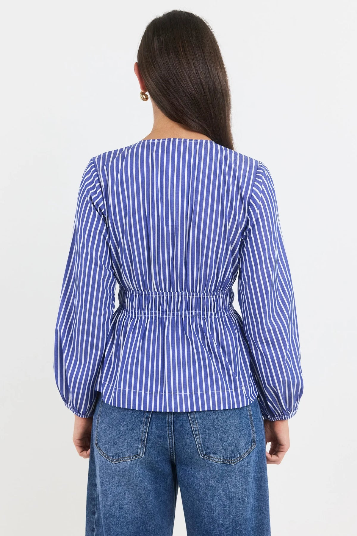 Belief Blue Stripe V Neck Top Blue Stripe