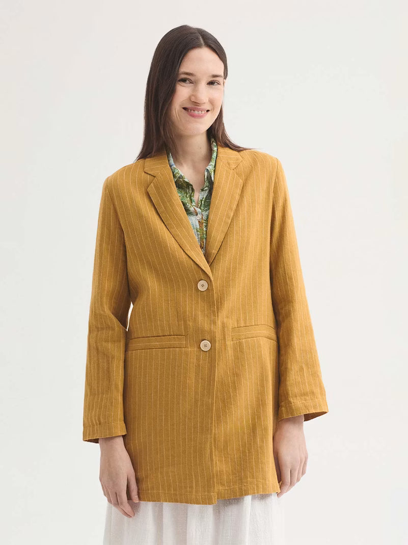 Linen-Cotton Pinstripe Coat - Nice Things