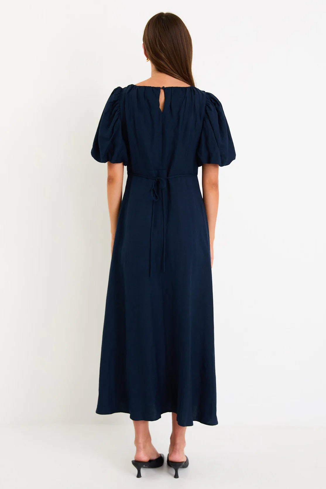 Chorus Navy Puffed Sleeve Floaty Maxi Dress