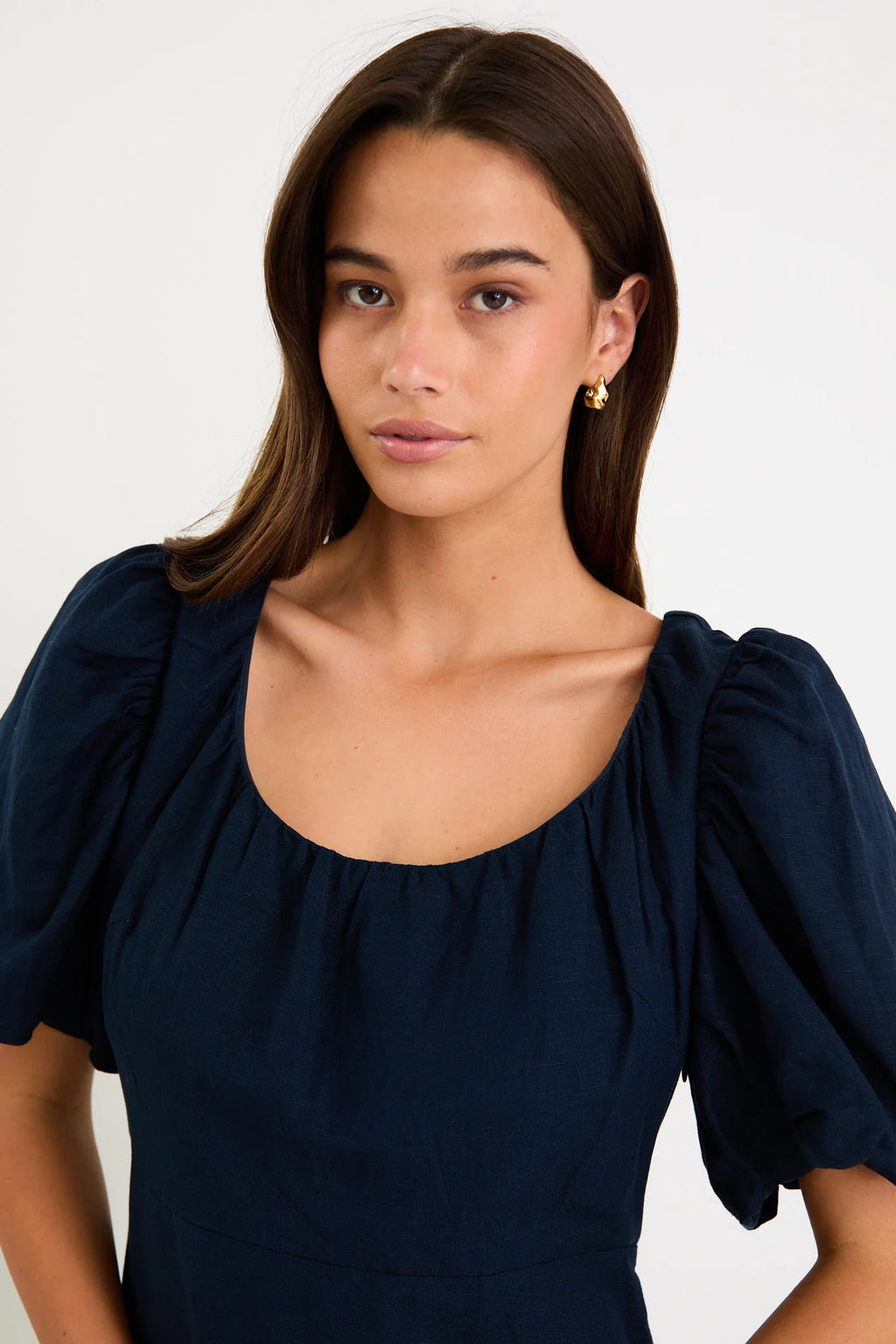 Chorus Navy Puffed Sleeve Floaty Maxi Dress