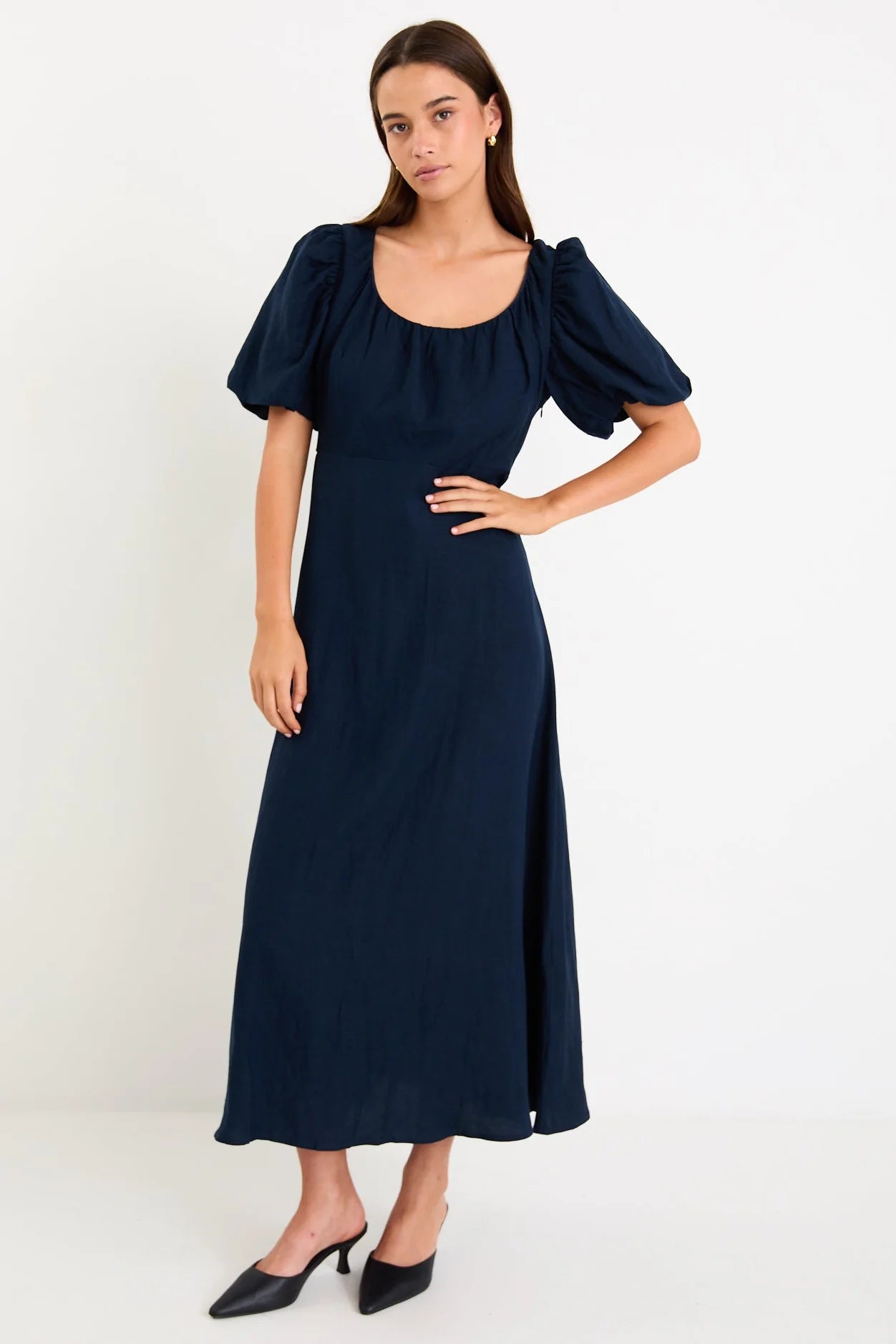 Chorus Navy Puffed Sleeve Floaty Maxi Dress