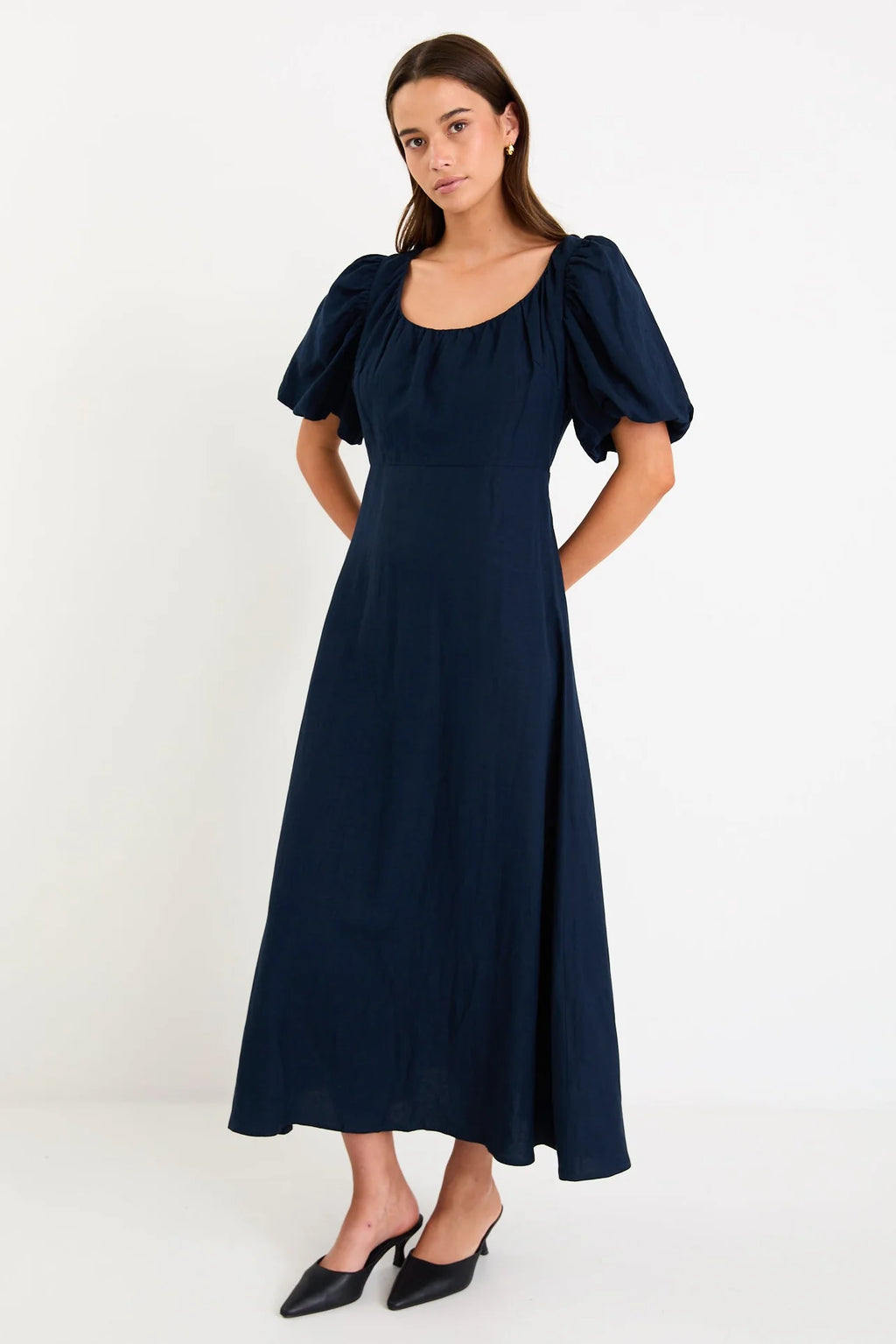 Chorus Navy Puffed Sleeve Floaty Maxi Dress