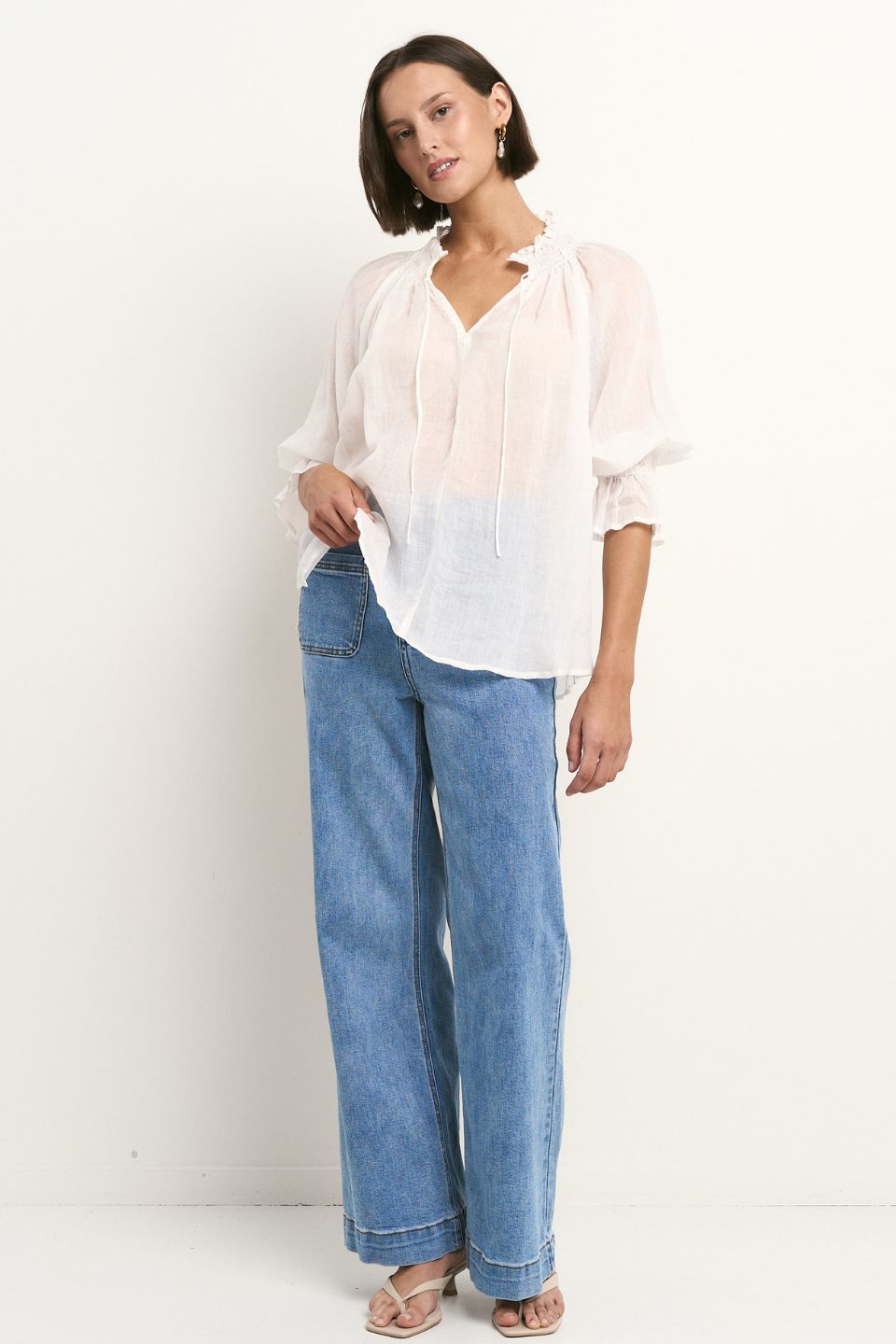 Closure Ivory Sheer High Neck Buttoned SS Top