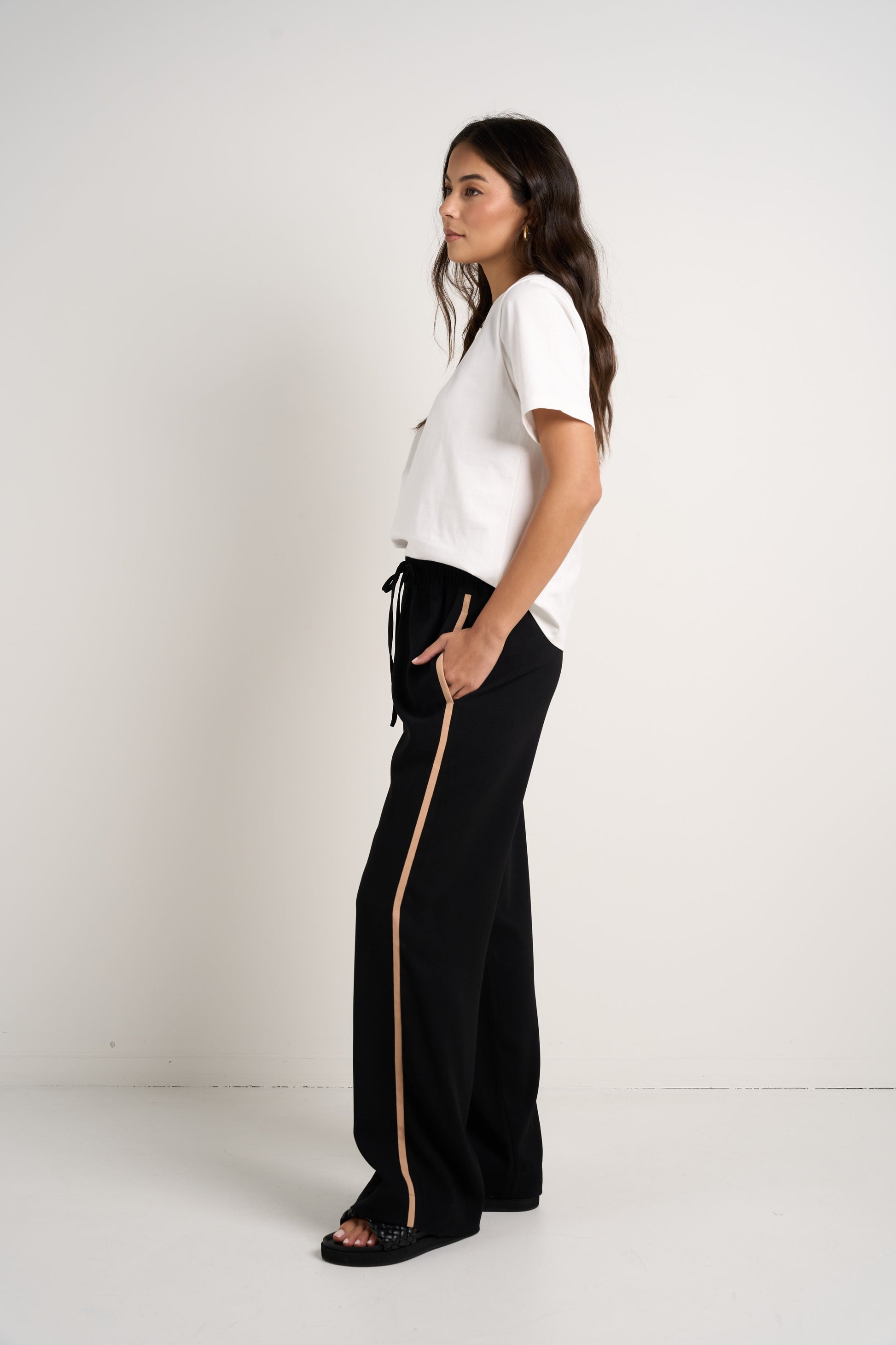 Confidant Black Side Stripe Crepe Wide Pants