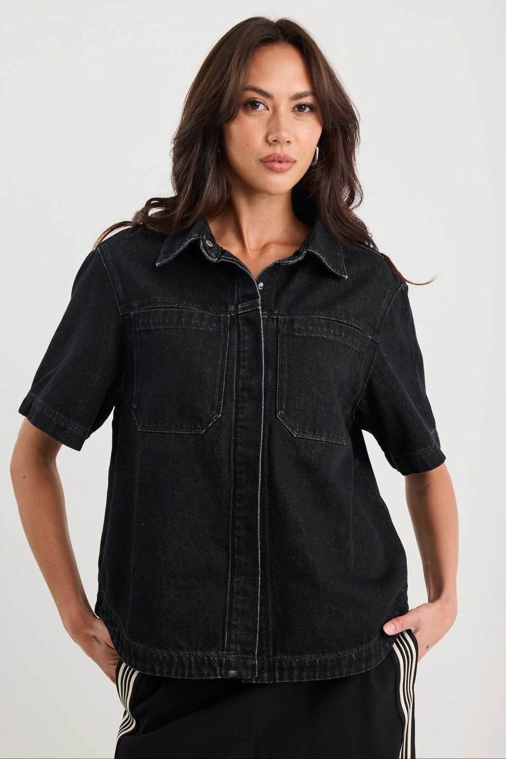 Crucial Black Denim Short Sleeve Shacket