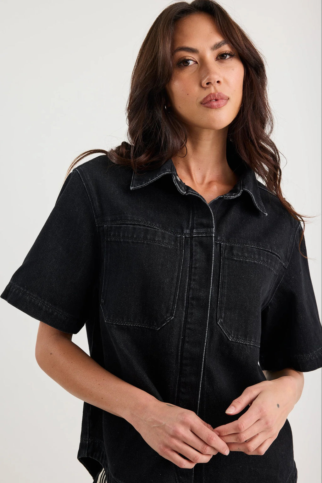 Crucial Black Denim Short Sleeve Shacket