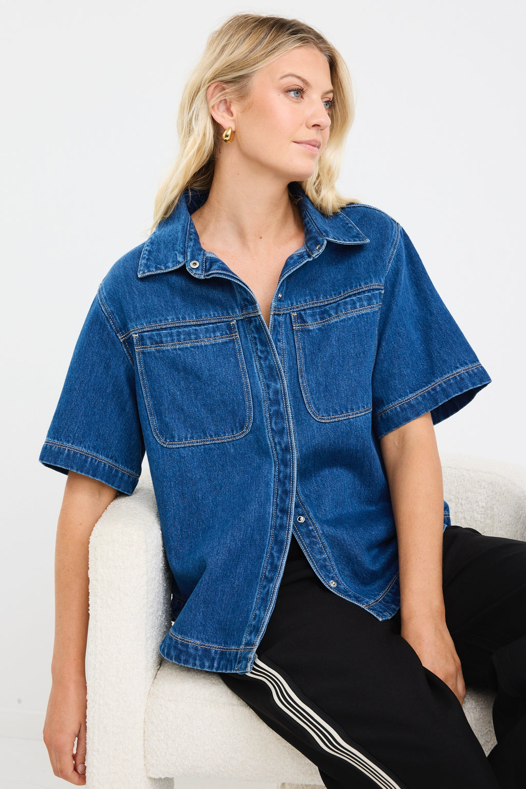 Crucial Storm Blue Denim Short Sleeve Shacket