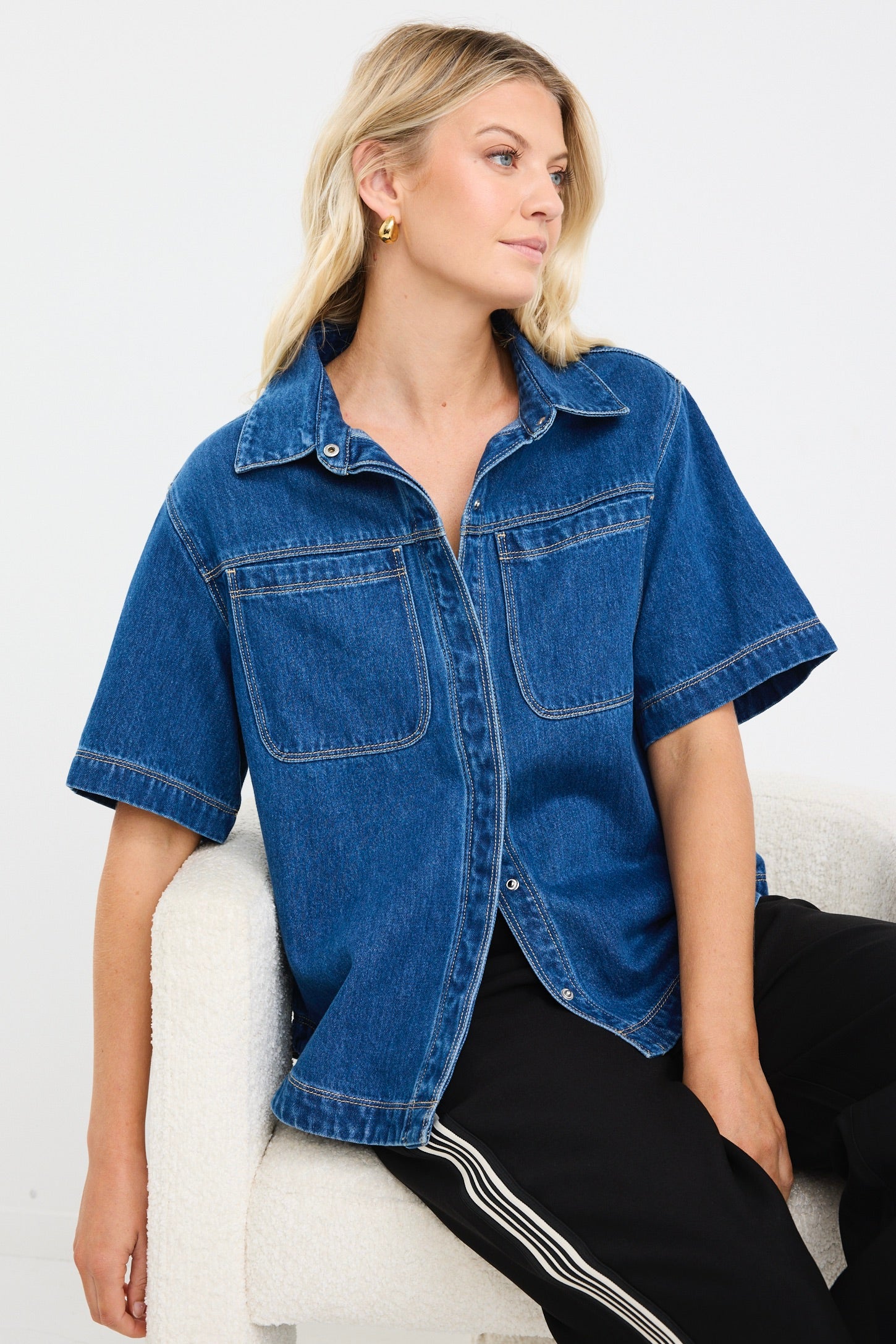 Crucial Storm Blue Denim Short Sleeve Shacket