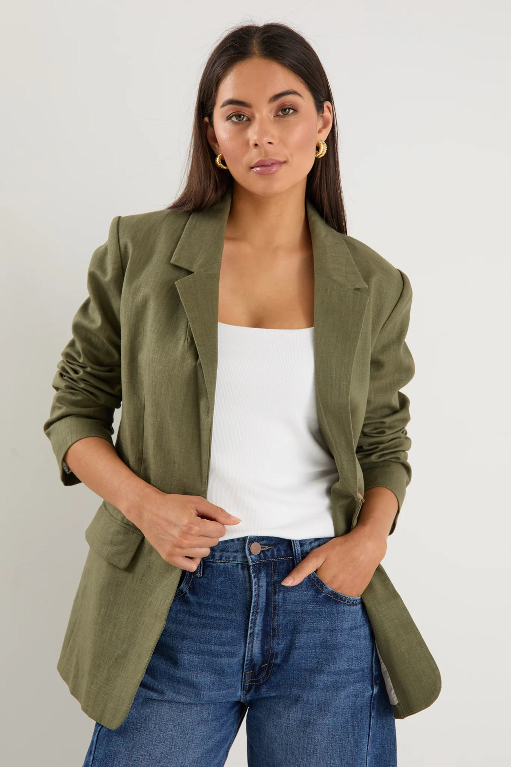 Dock Khaki Ramie Rolled Sleeve