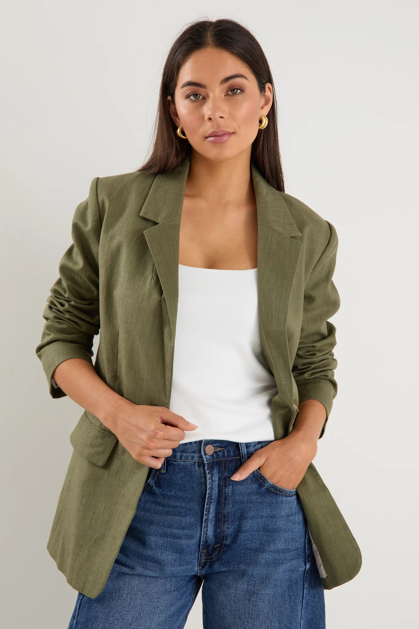 Dock Khaki Ramie Rolled Sleeve