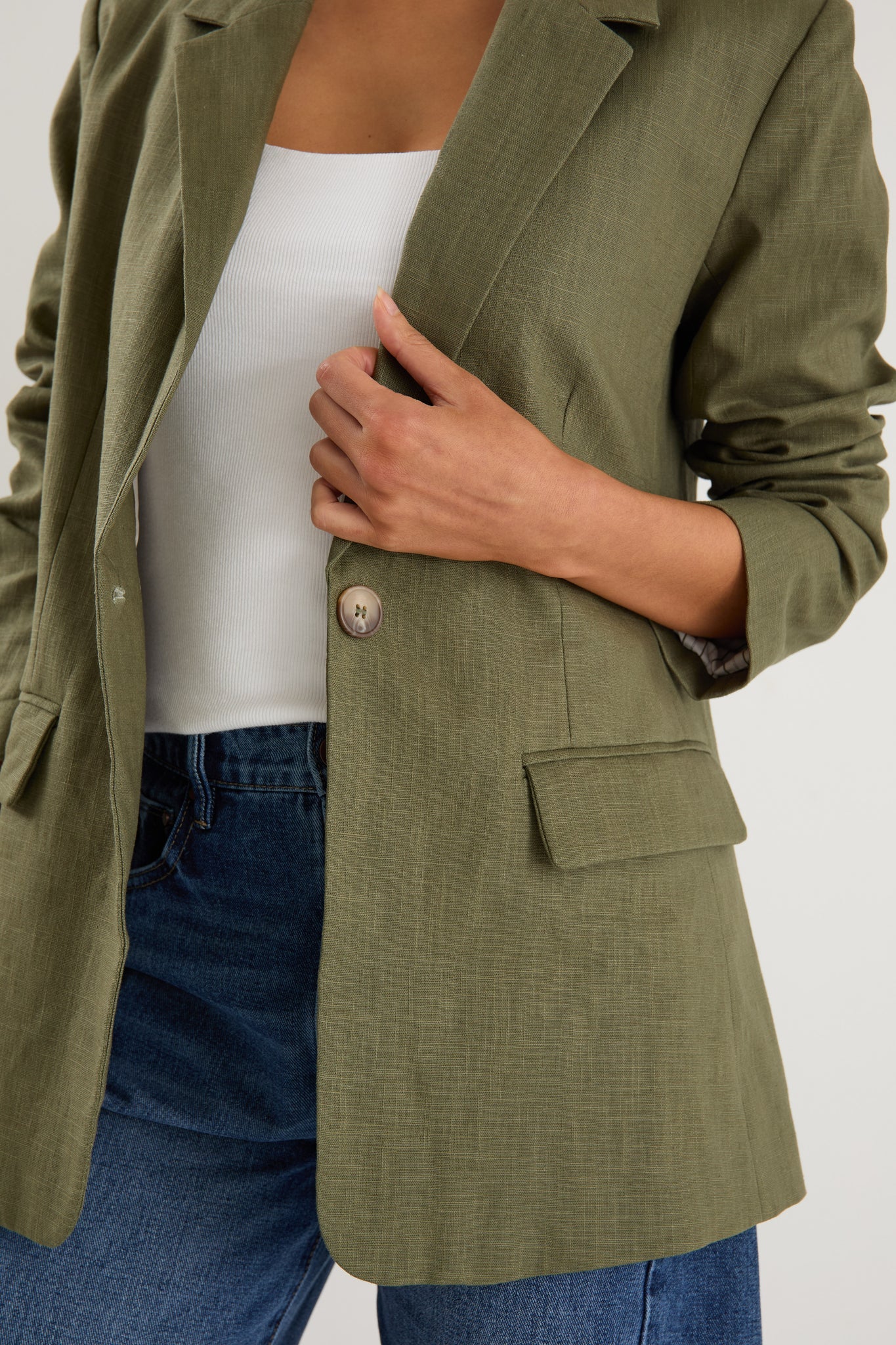 Dock Khaki Ramie Rolled Sleeve