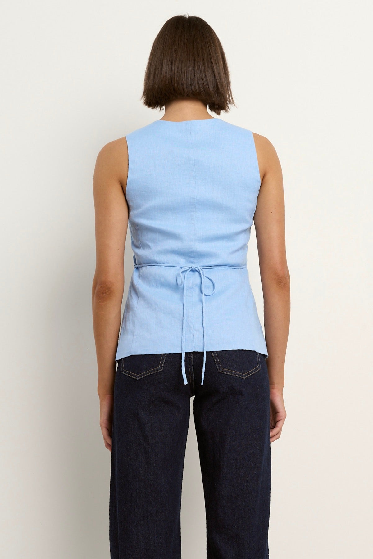 Eiffel Pale Blue Linen Fitted Longline Vest