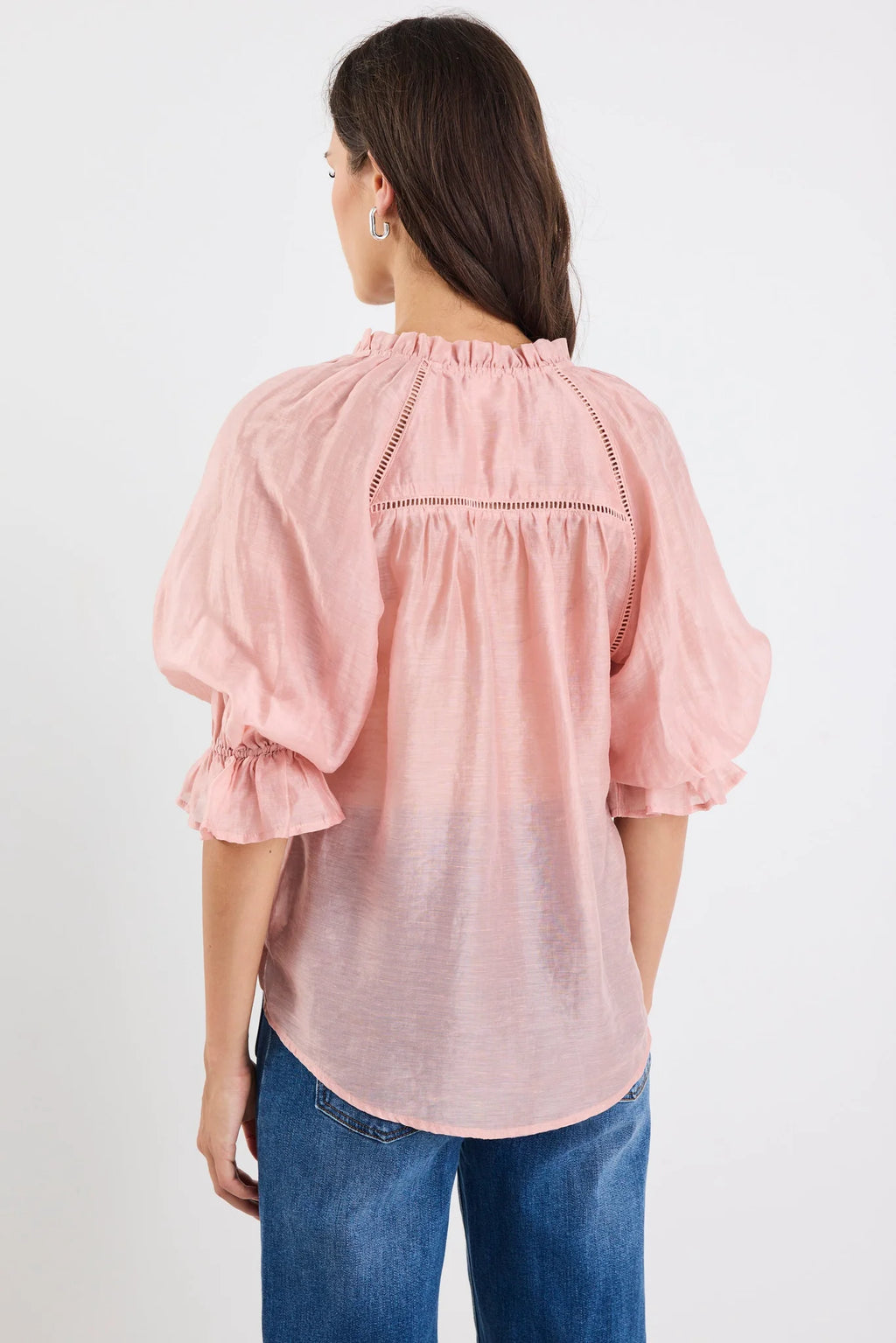 Encounter Blush Texture SS Gathered Button Top