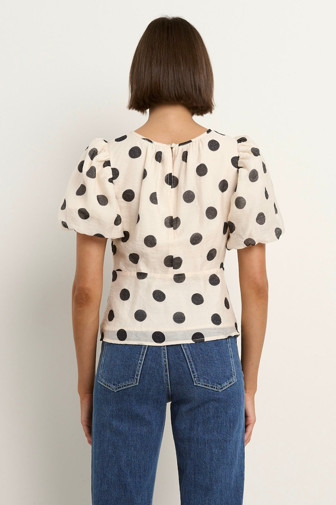 Finali cream black polka dot puff short sleeve top