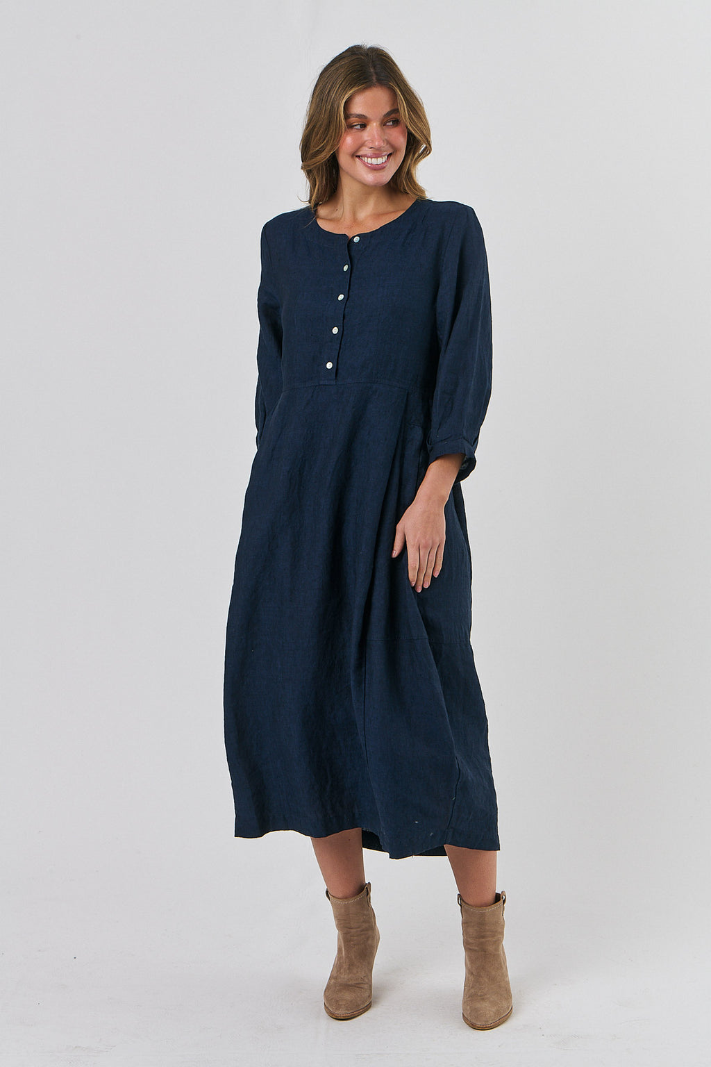 Button Dress in Midnight