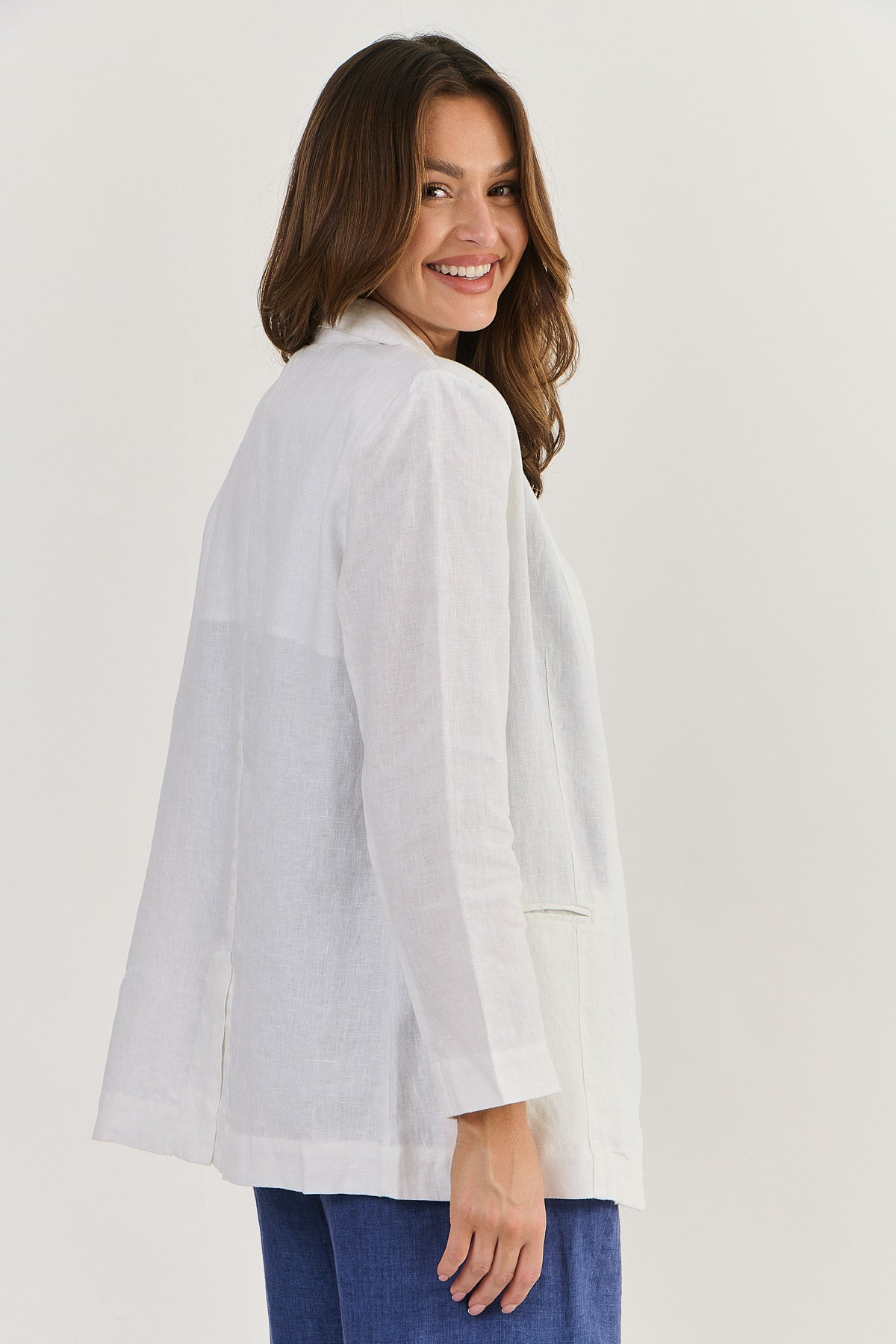 Long Linen Blazer in White