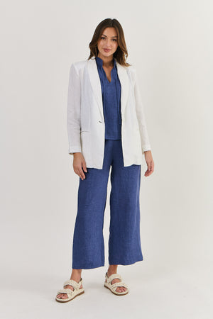 Long Linen Blazer in White