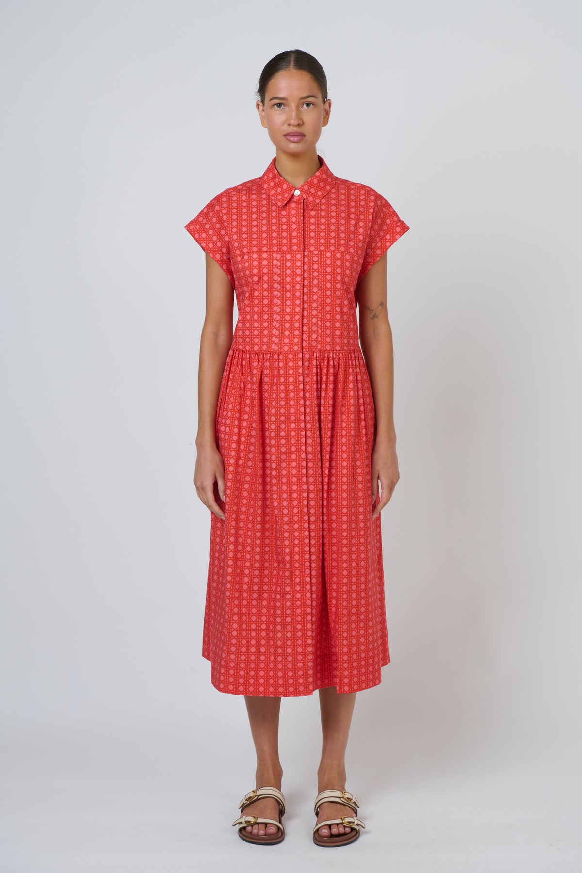 GA738 Cannage Poplin Dress - Naturals