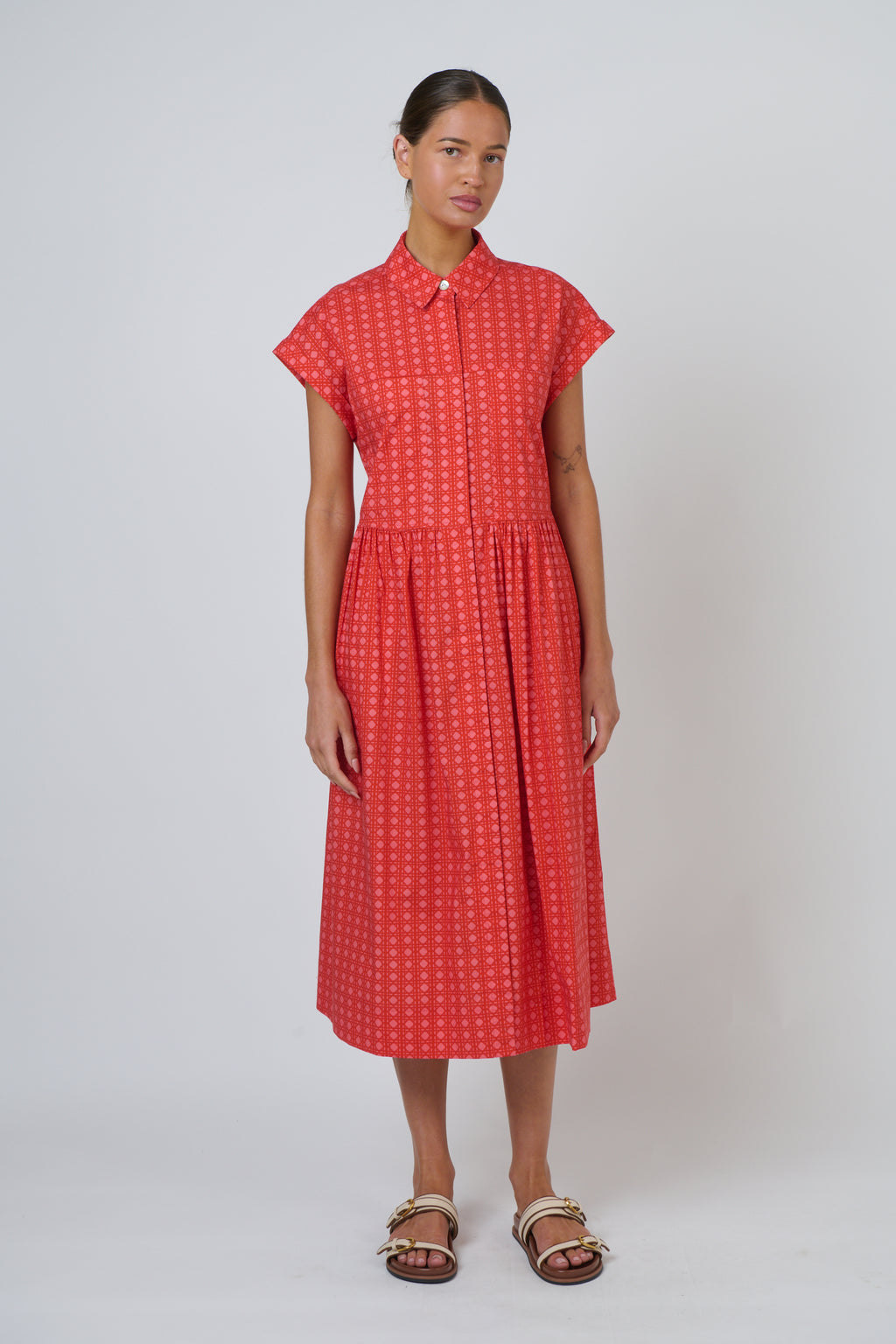 GA738 Cannage Poplin Dress - Naturals
