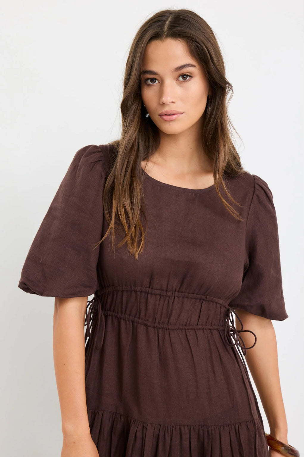 Glory Linen puff Sleeve midi dress