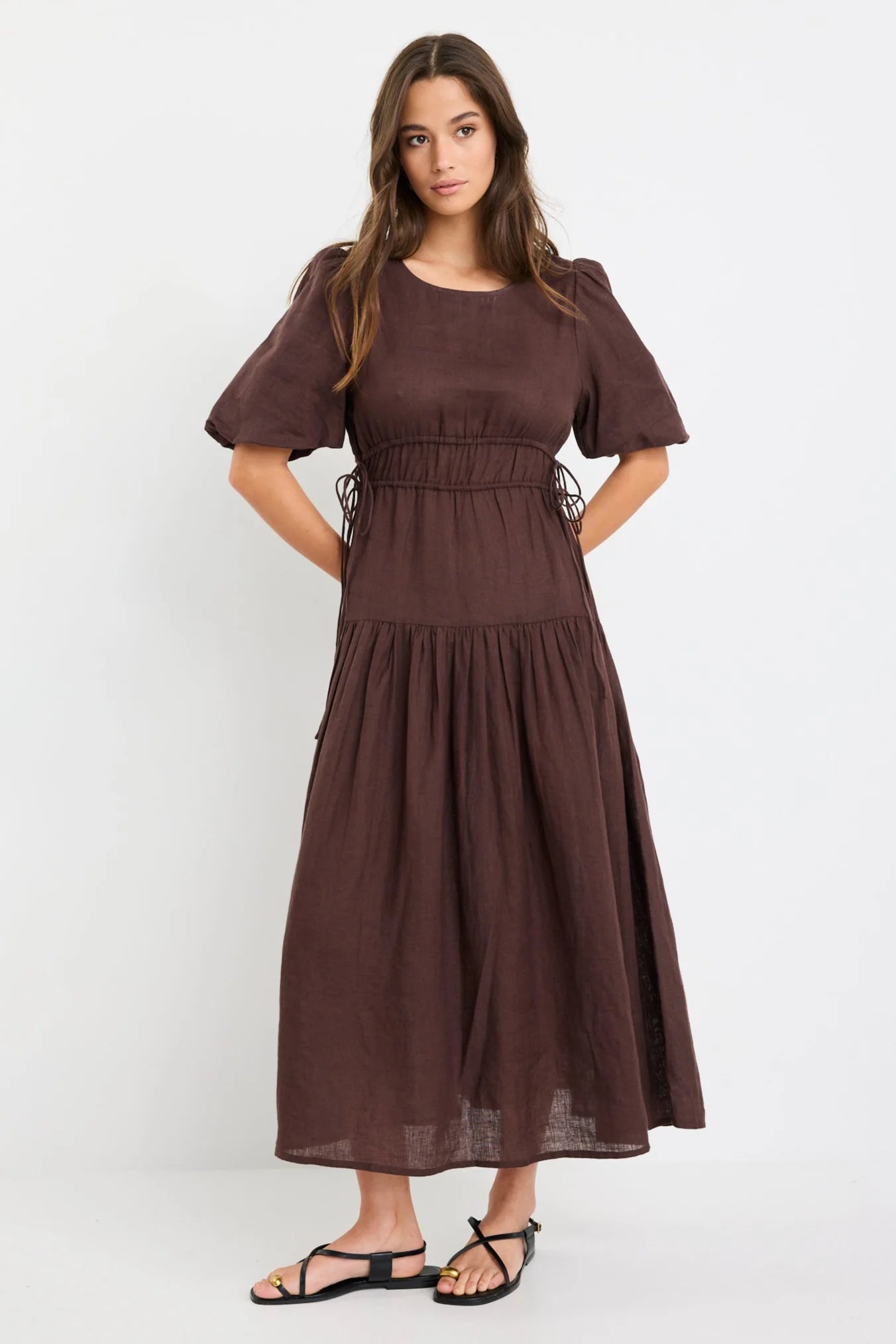 Glory Linen puff Sleeve midi dress