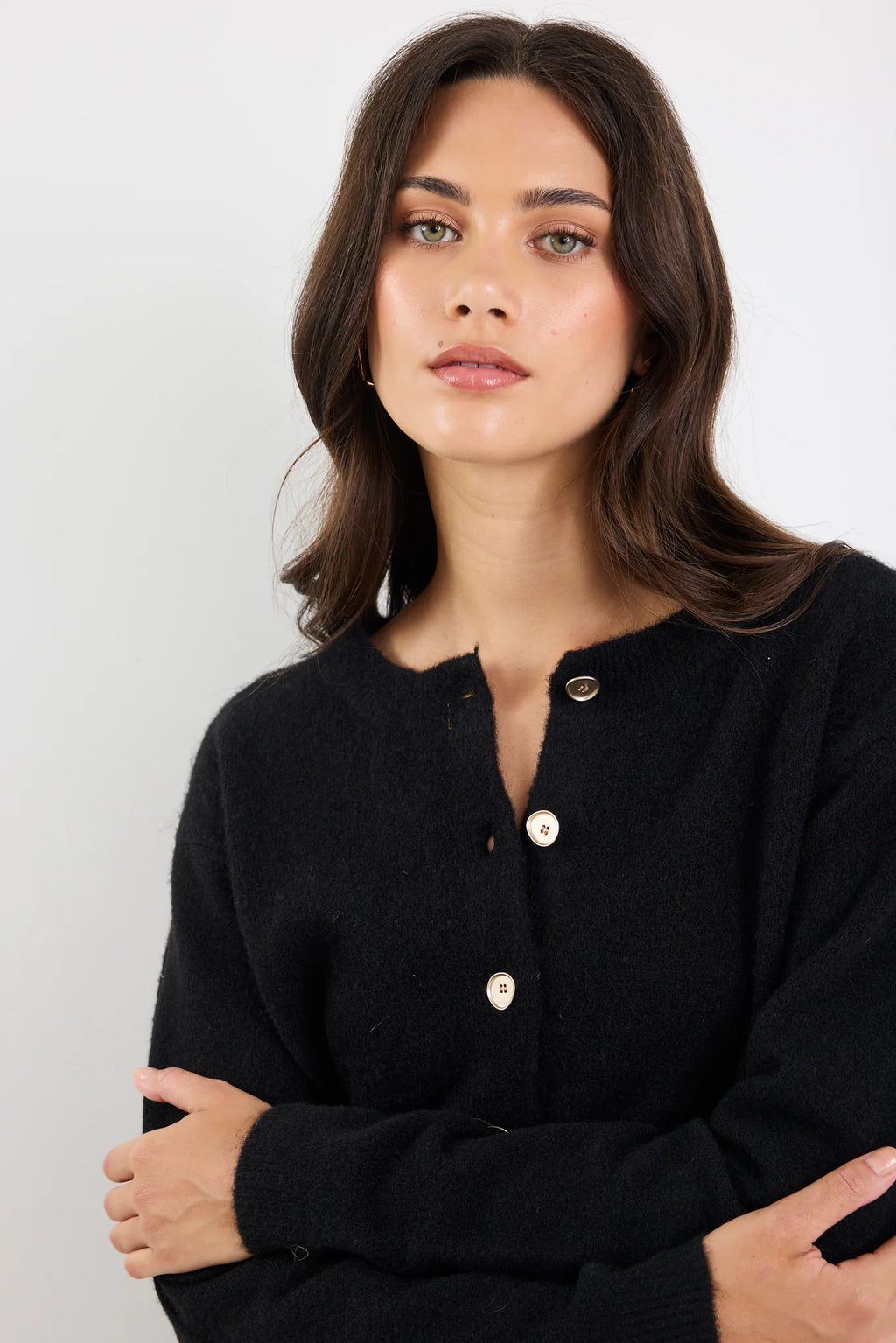 Imprint Soft Knit Crewneck Cardigan Black