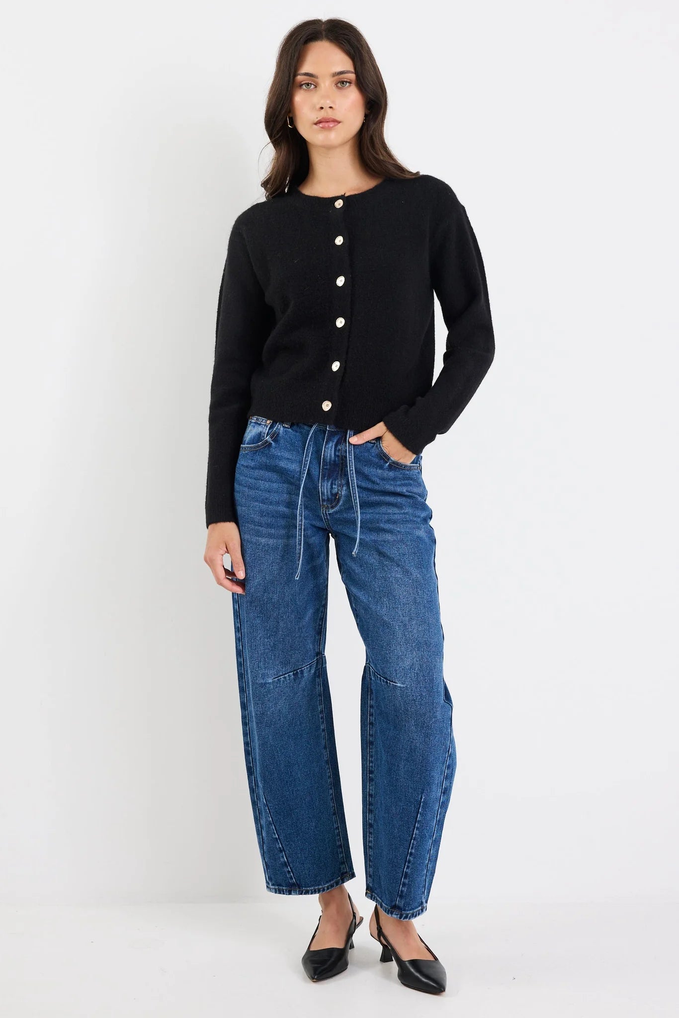 Imprint Soft Knit Crewneck Cardigan Black
