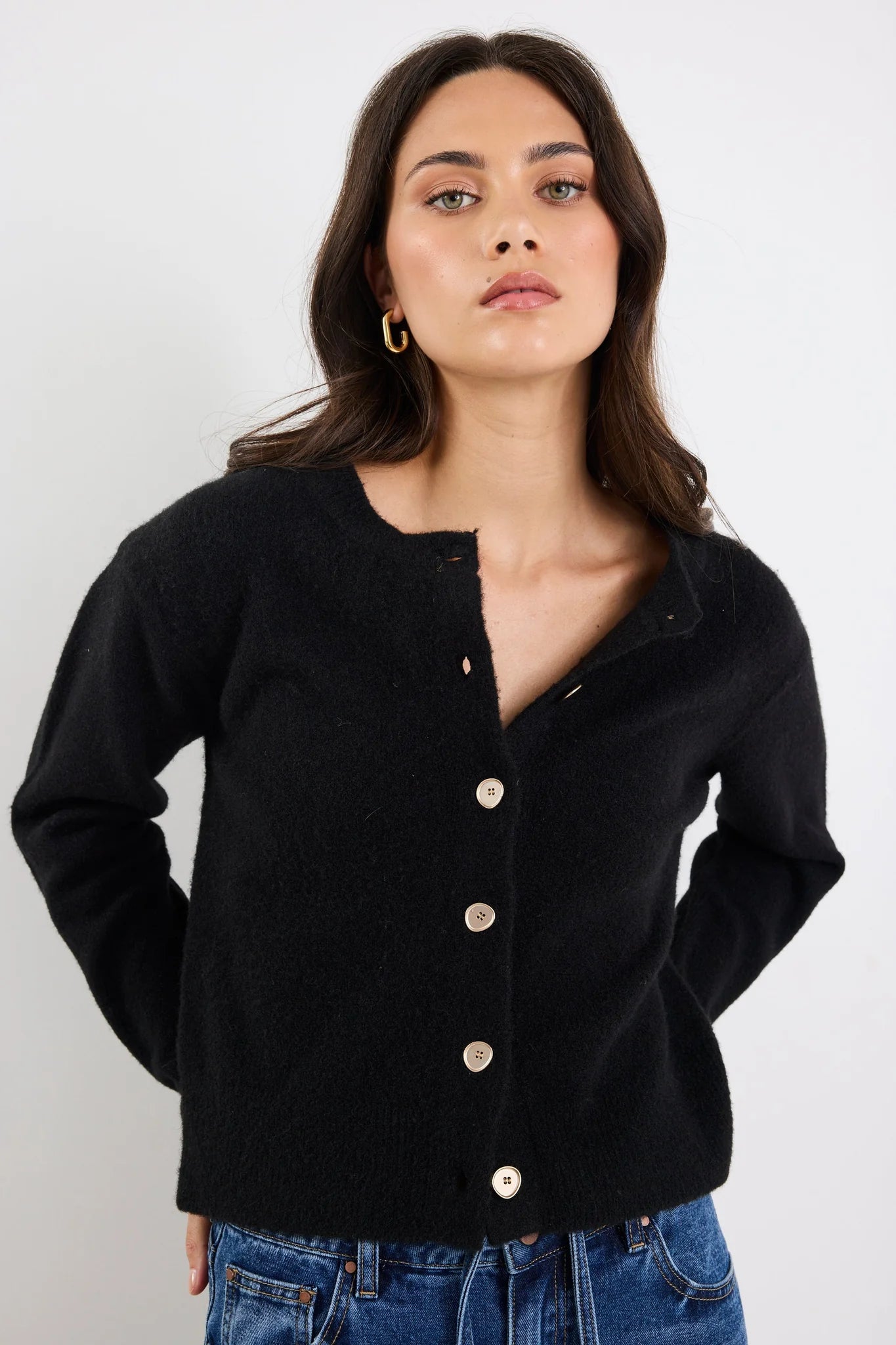 Imprint Soft Knit Crewneck Cardigan Black