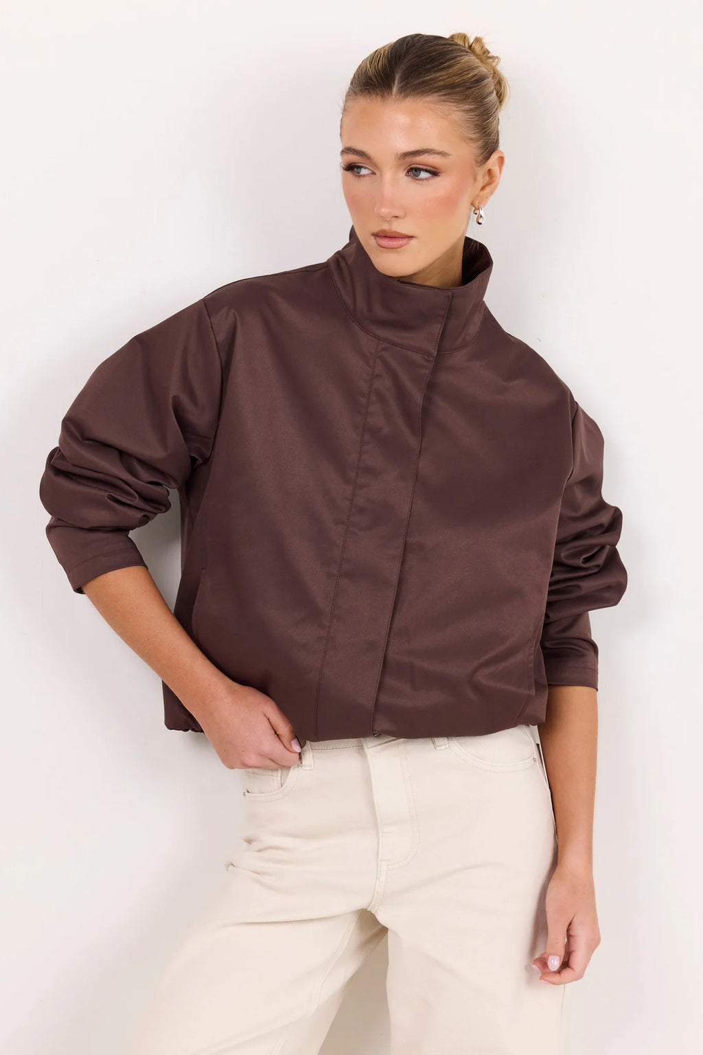 Landscape Chocolate Funnel Neck Jacket