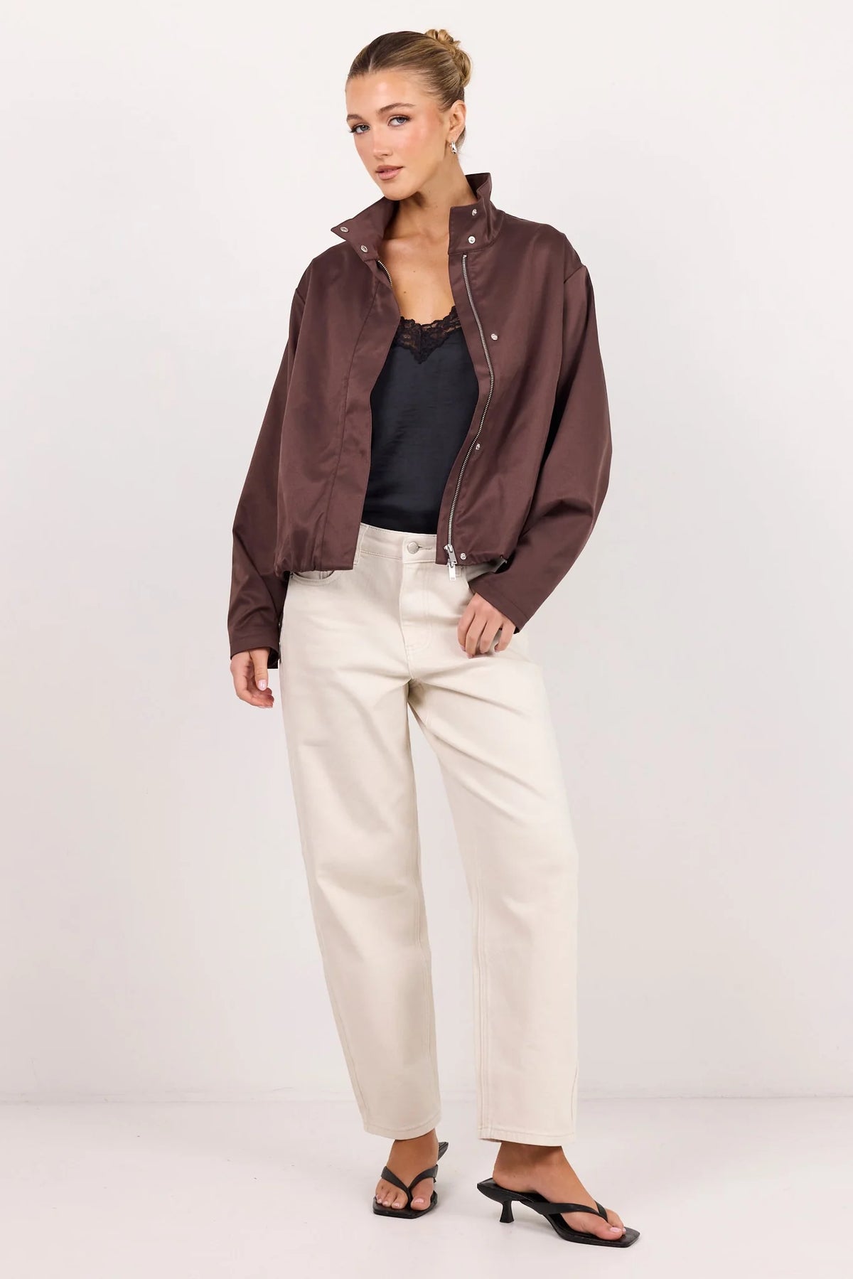 Landscape Chocolate Funnel Neck Jacket