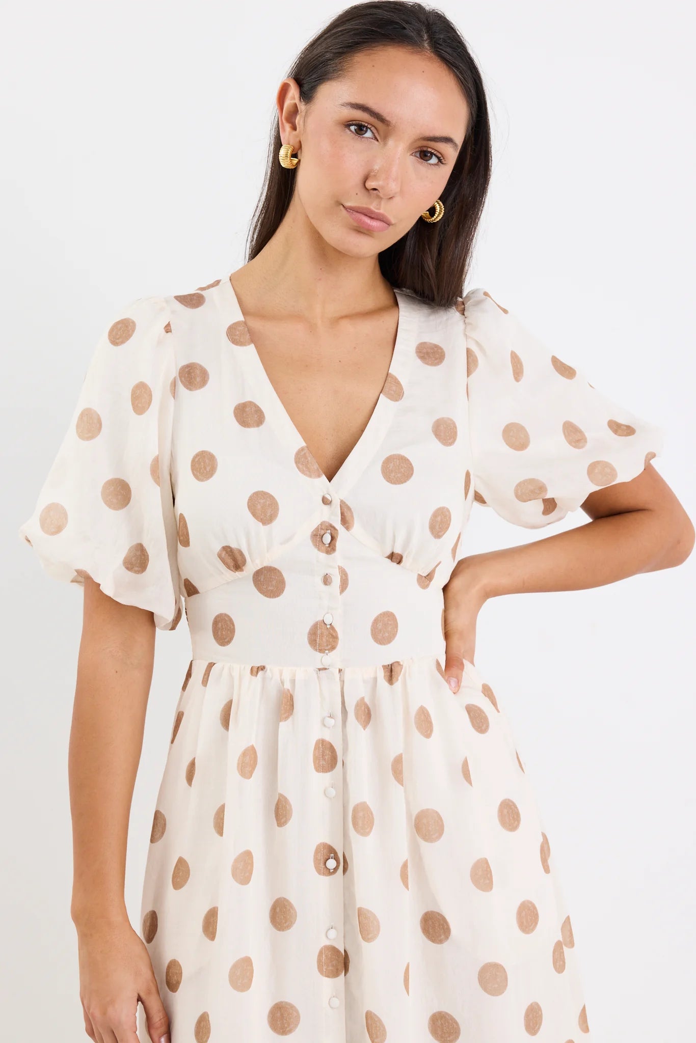 Lisbon Copper Polka Dot Midi Dress