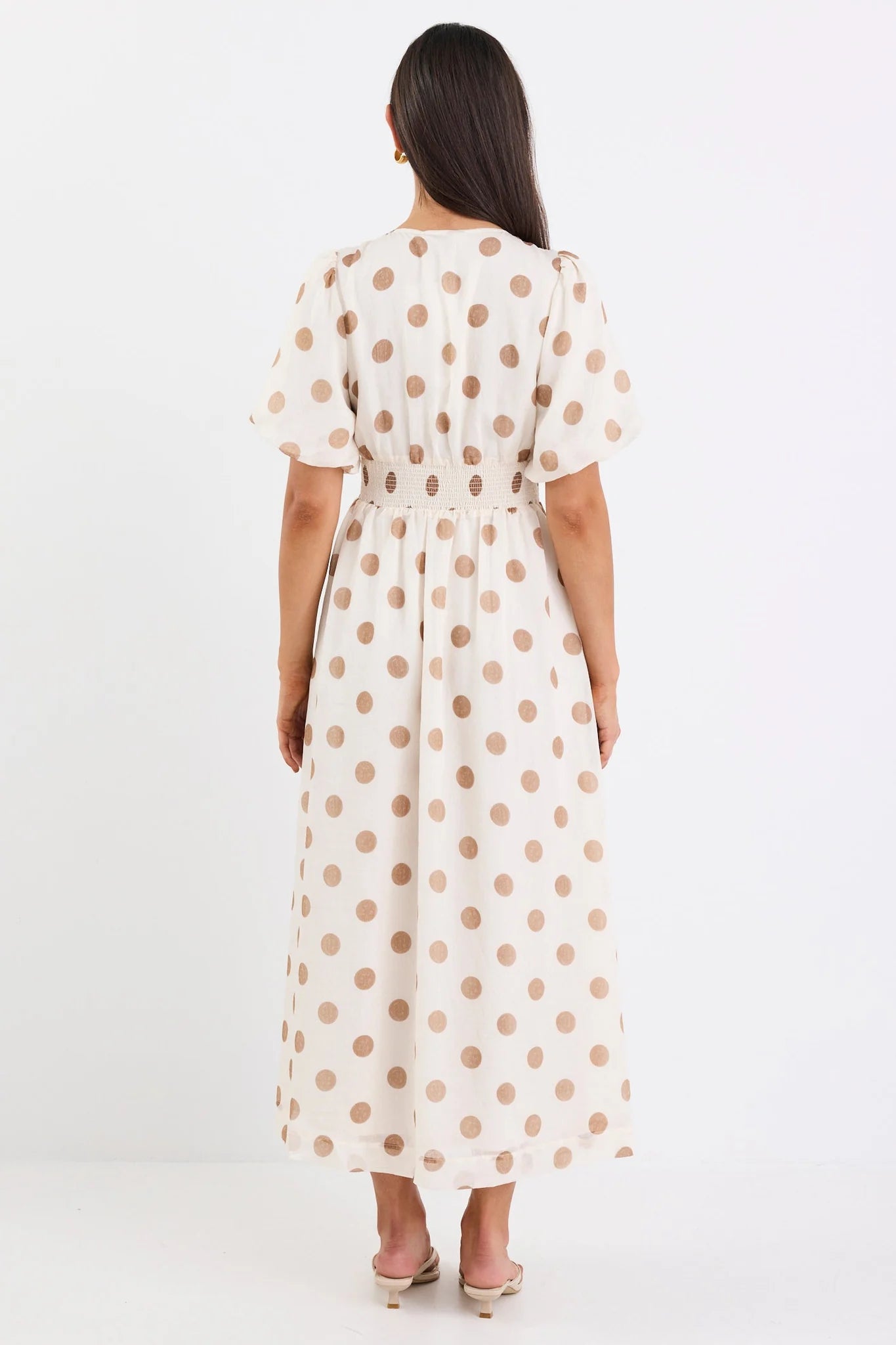 Lisbon Copper Polka Dot Midi Dress