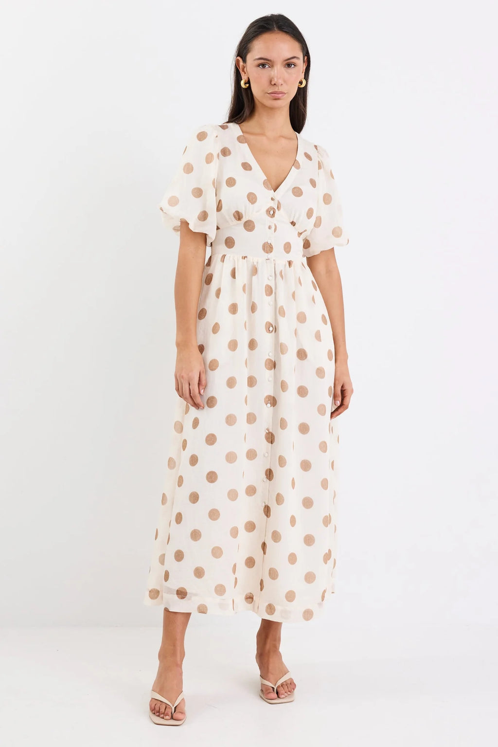Lisbon Copper Polka Dot Midi Dress