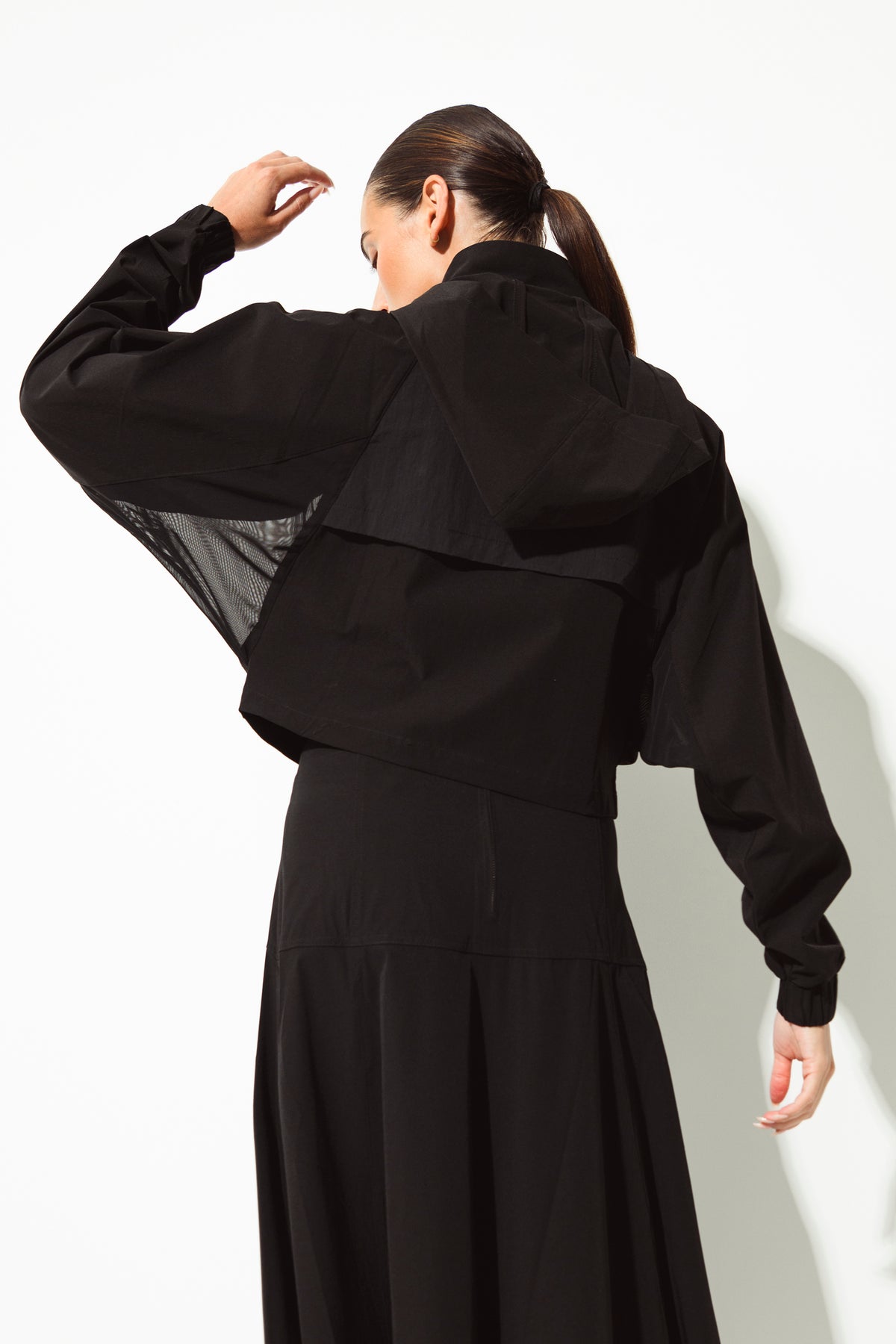 Tech Stretch & Nylon Zip Front Hooded Jacket Algarve Black - Lounge