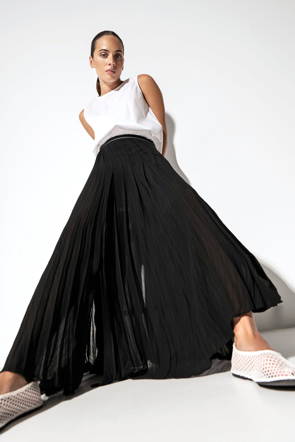 Plisse Crepe Viscose Maxi Skirt Tremezzo Black