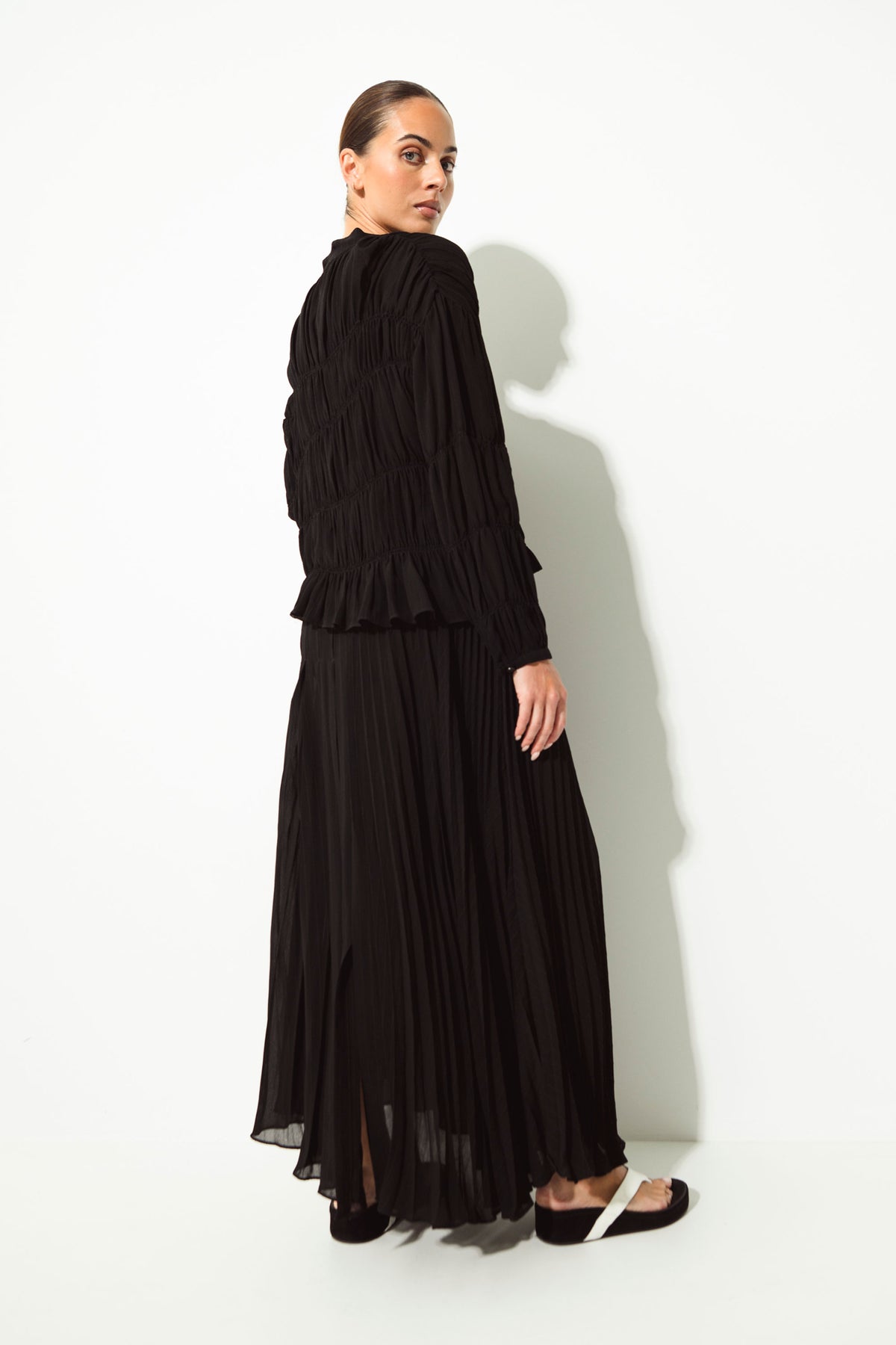Plisse Crepe Viscose Maxi Skirt Tremezzo Black