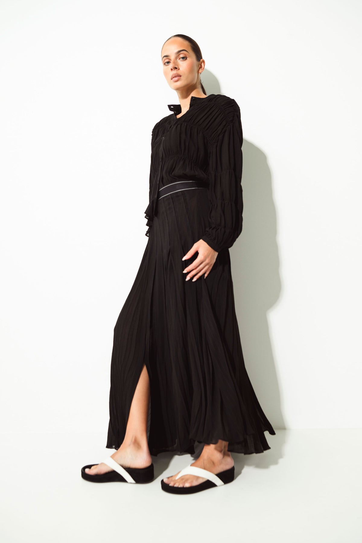 Plisse Crepe Viscose Maxi Skirt Tremezzo Black