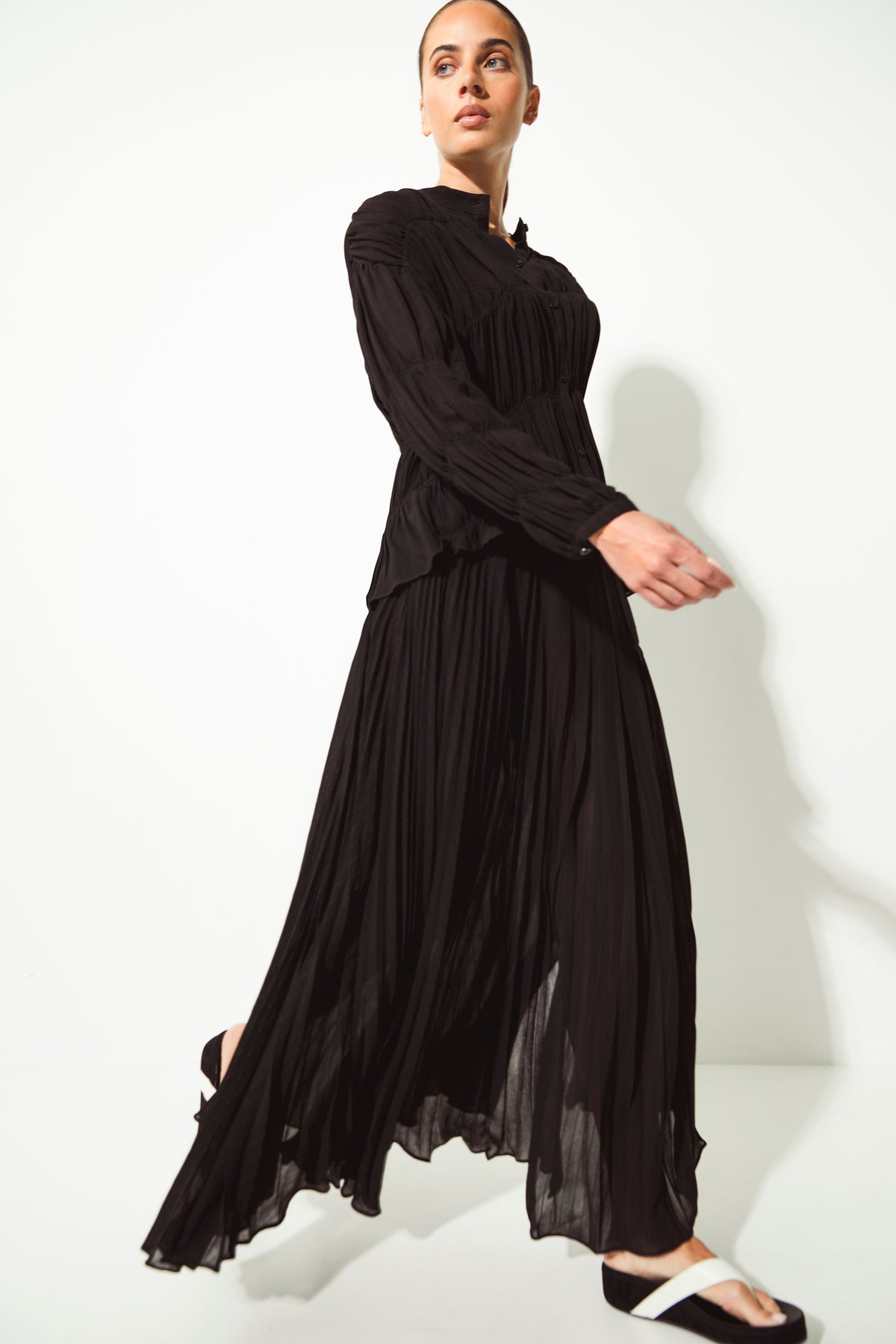 Plisse Crepe Viscose Maxi Skirt Tremezzo Black