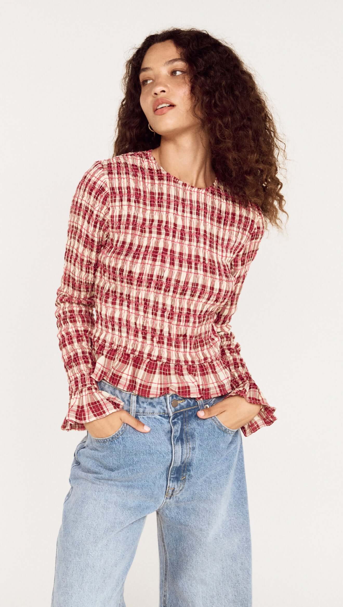 Anouk Shirred Top. Mink Pink