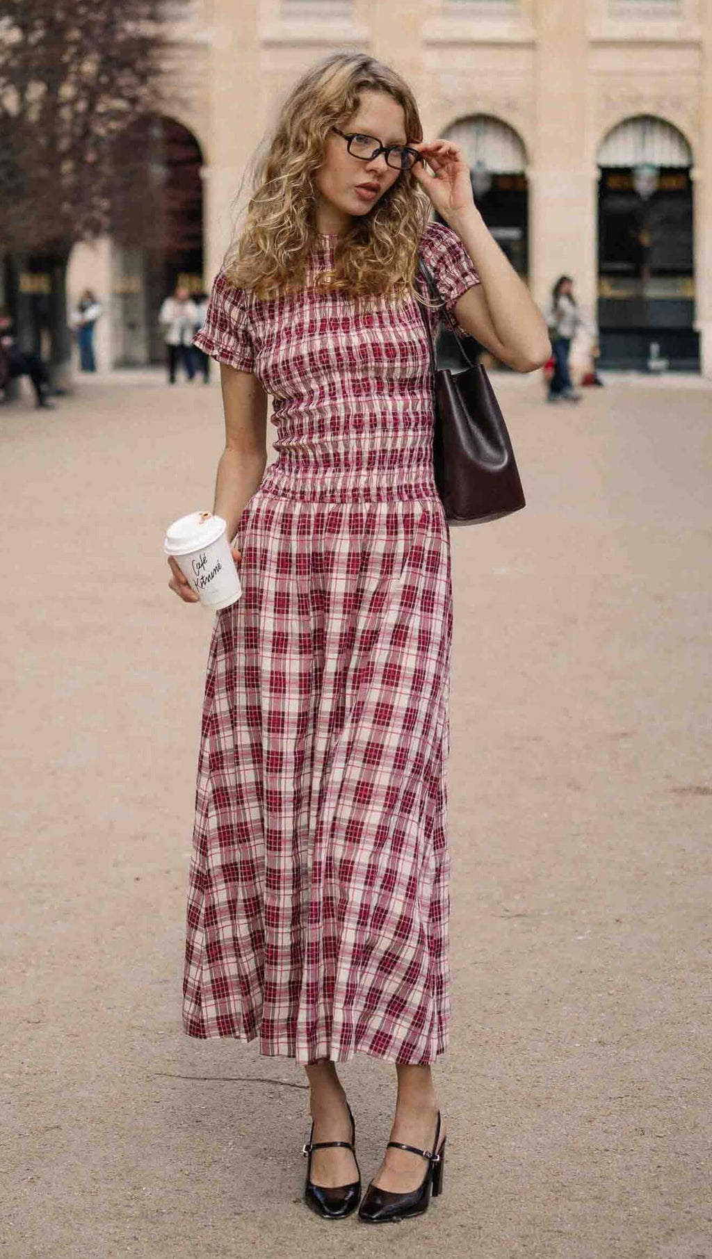 Anouk Shirred Midi Dress. Mink Pink