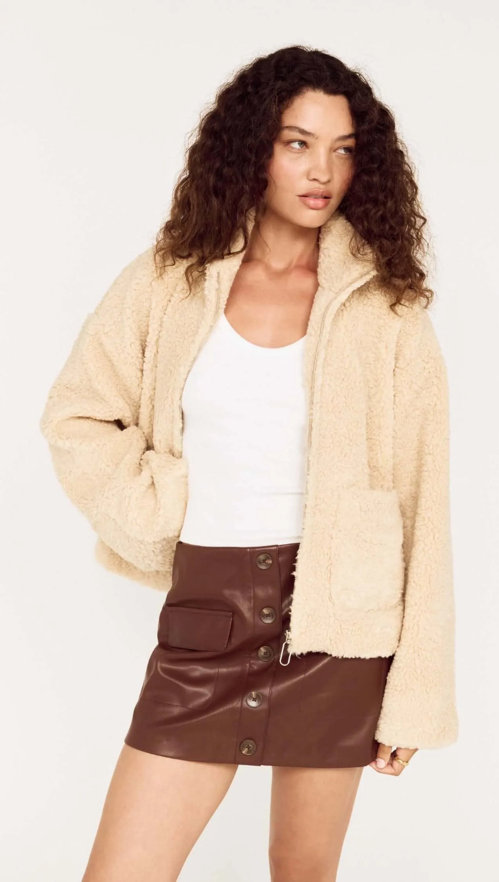Zola Sherpa Jacket. Mink Pink