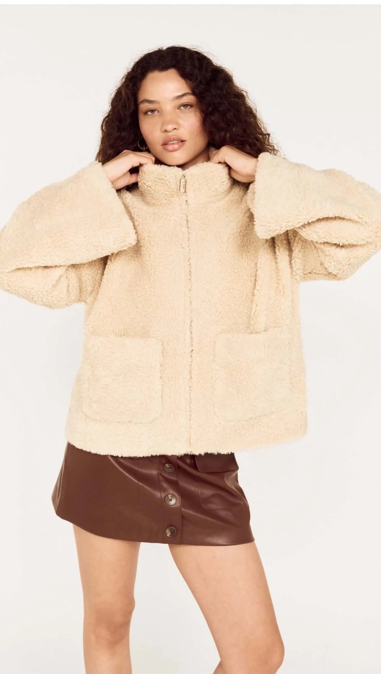 Zola Sherpa Jacket. Mink Pink