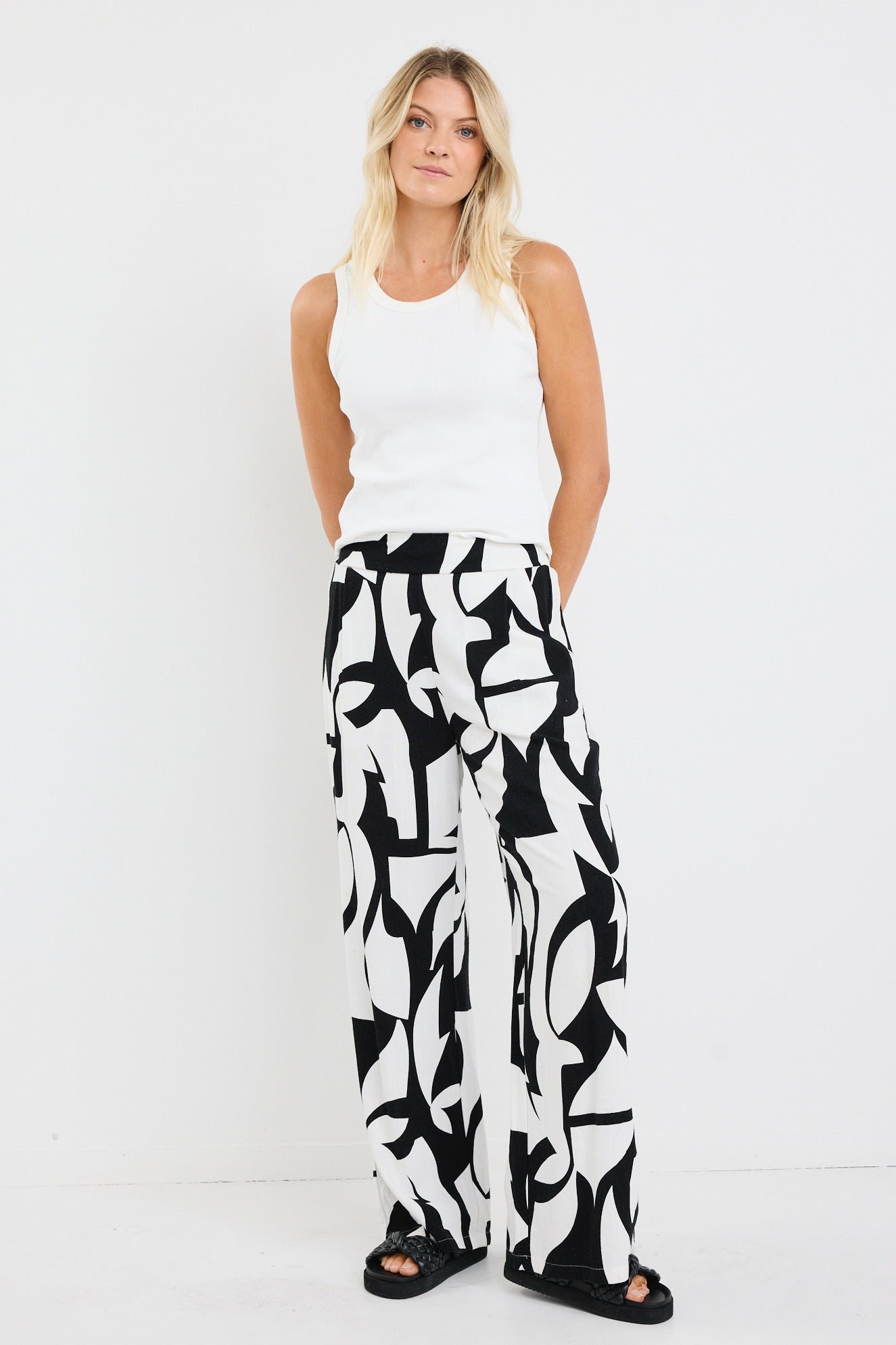 Metropolitan Black White Cutout Print Wide Leg Pants