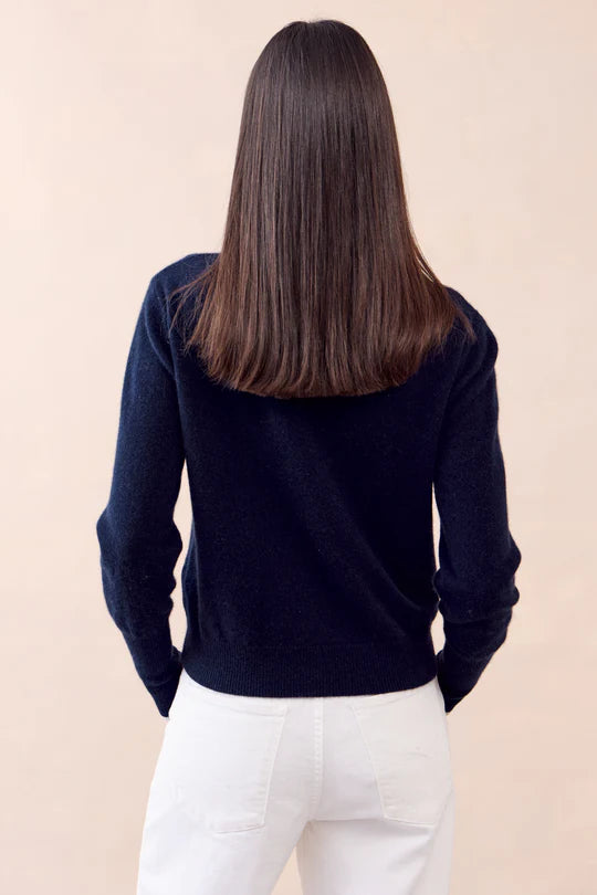 Betty Tipped Cardigan in Navy/Foggy