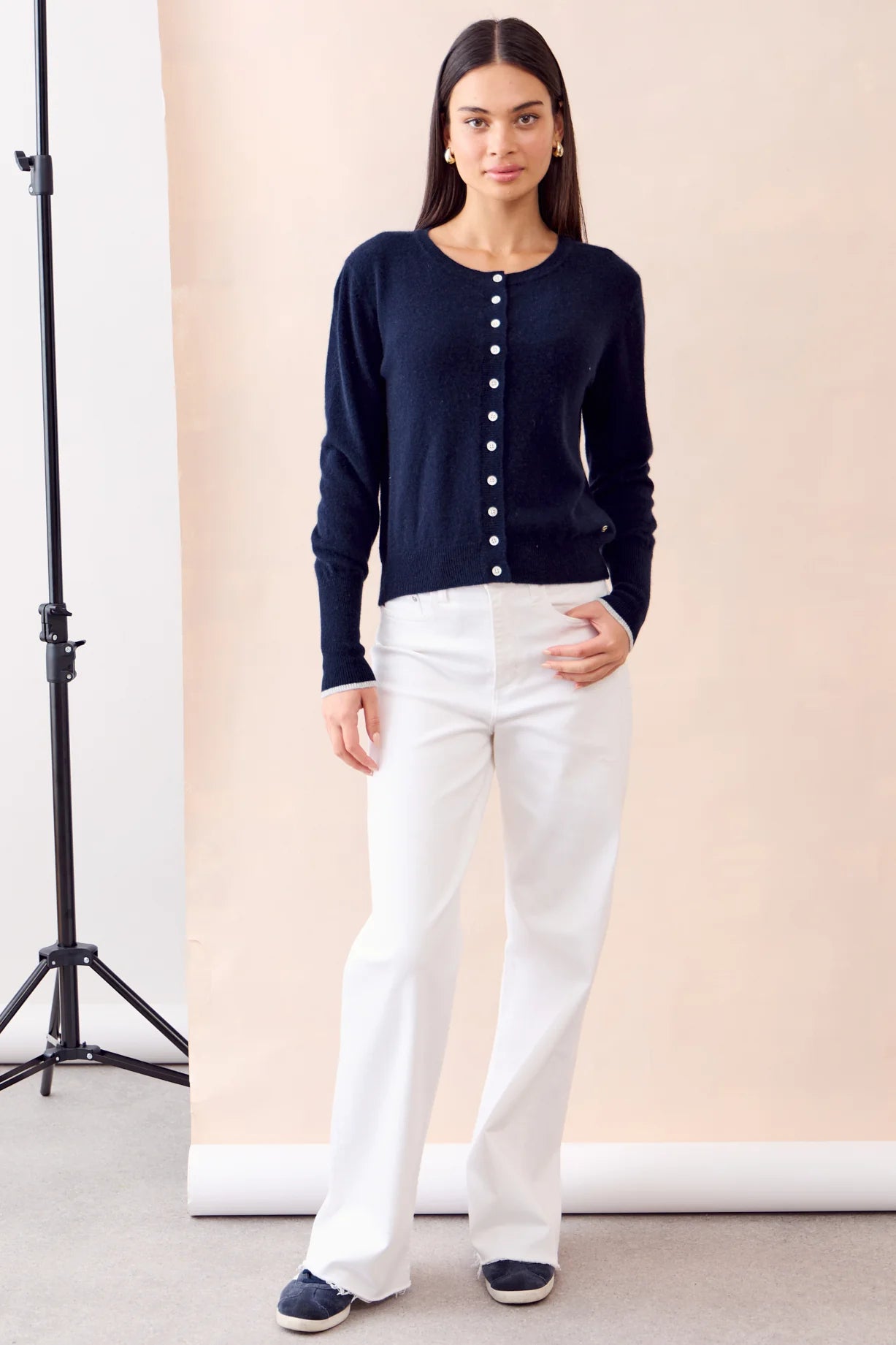 Betty Tipped Cardigan in Navy/Foggy