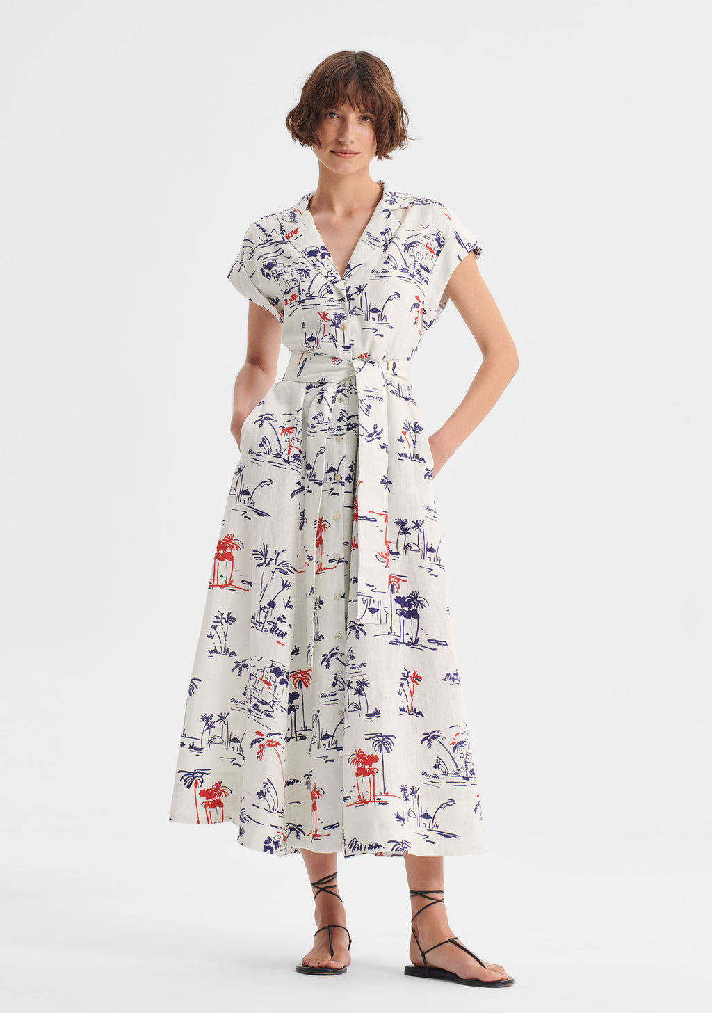 Capri Linen Shirt Dress Print